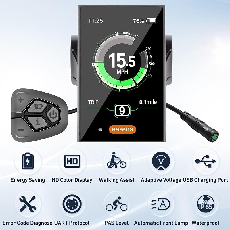 BAFANG 3.5" LCD Kijelző DPC18 - Elektromos Kerékpár Fedélzeti Számítógép BBS Motorokhoz - 9 Rásegítési Szint, IPX5 Vízálló, Automata Háttérv