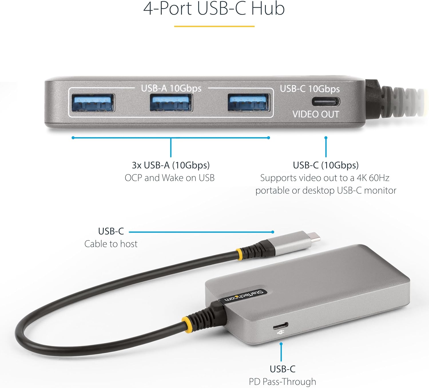 StarTech.com 4-Port USB-C Hub Port Diagram