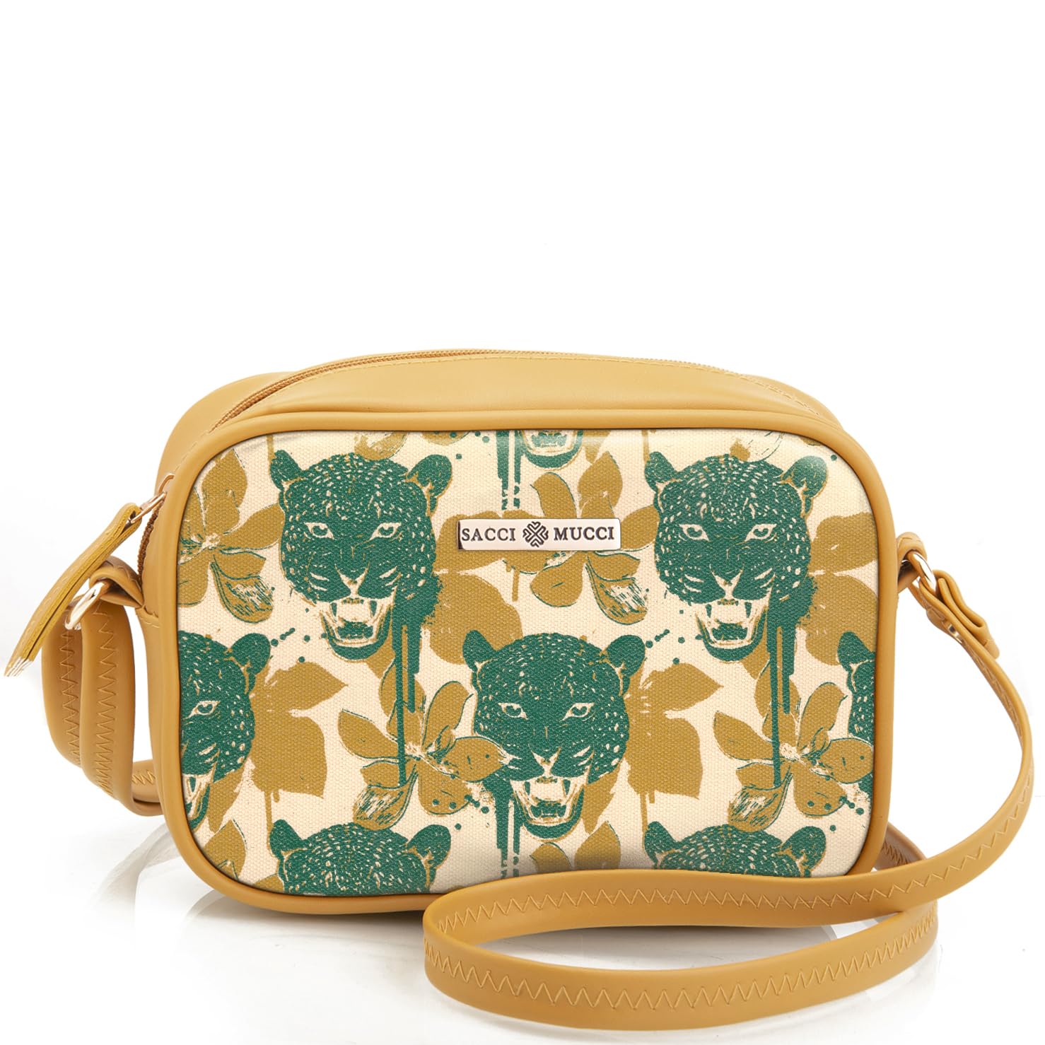 Sacci Mucci Stylish Box Sling Bag for Girls | Side Purse for Women Stylish Latest | Cross Body Sling Box Bags for Girls - Wild Print (Mustard) (B0CKHLQDHN) Amazon Price History, Amazon Price Tracker