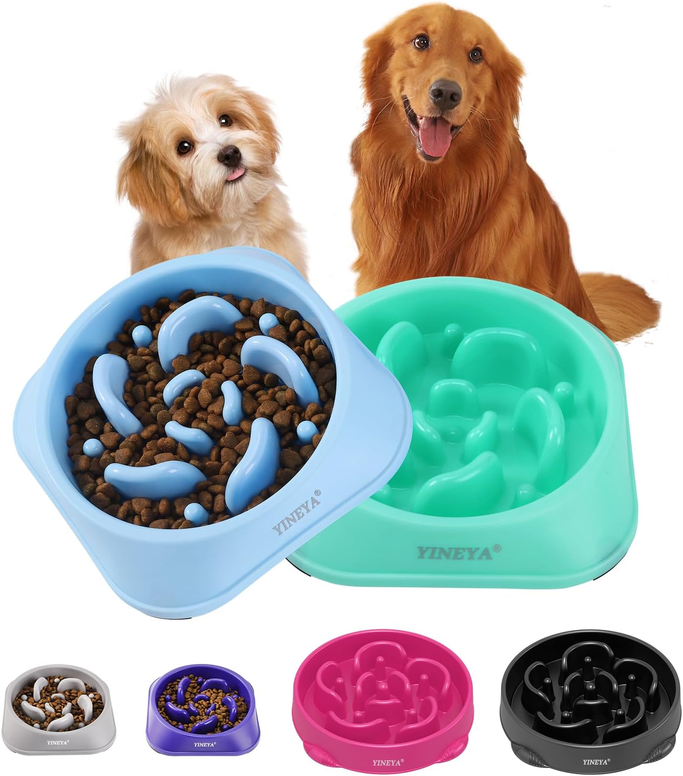 YINEYA2PCS Slow Feeder Dog Bowls, Pet Supplies That Slow Down Eating, Pet Food Bowls, Maze Dog Puzzle Feeder for Medium Breed