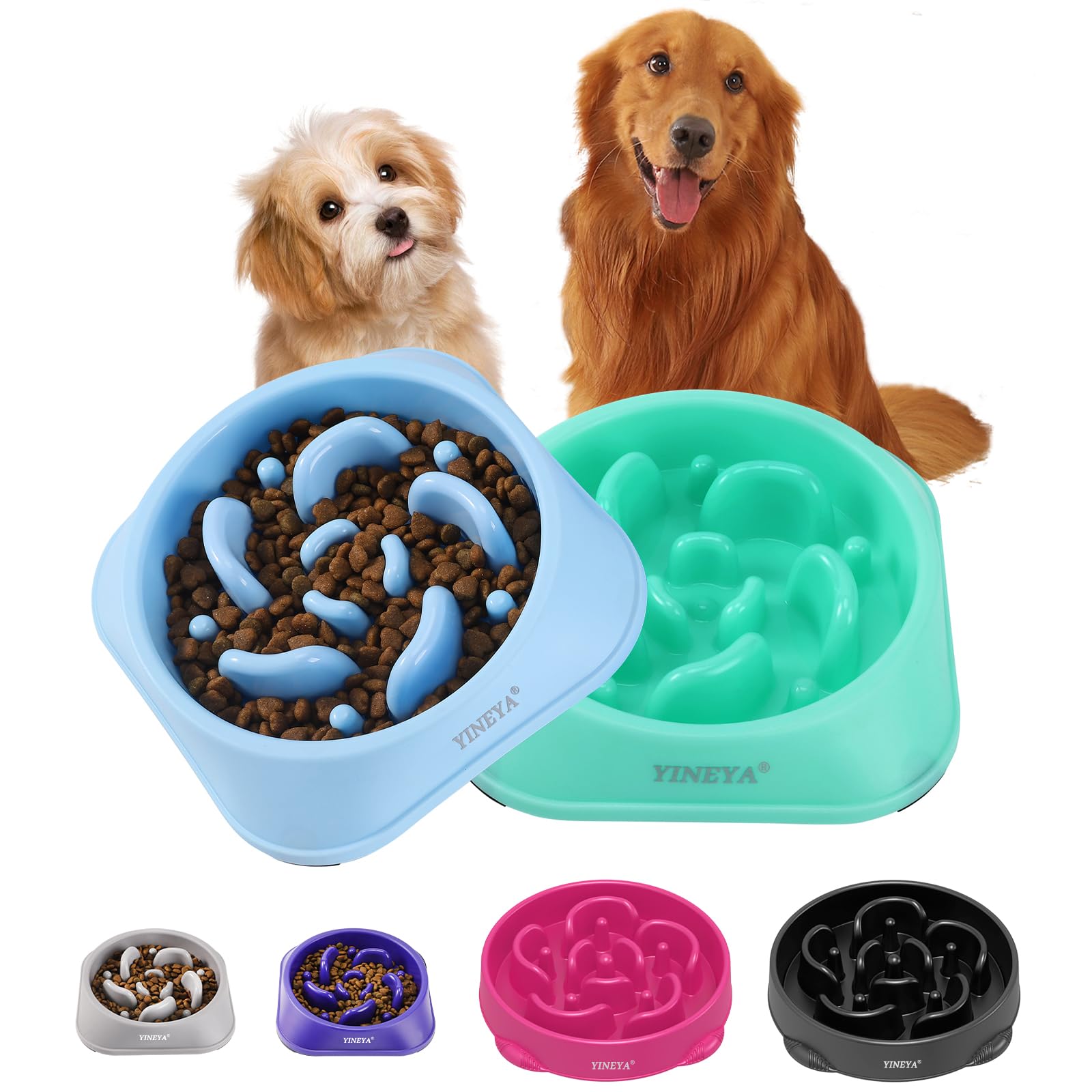 YINEYA Slow Feeder Dog Bowl Anti Gulping Healthy Eating Dog Slow Food Feeding Pet Bowl Slow Eating Healthy Design for Small Medium Size Dogs（Light Blue Green