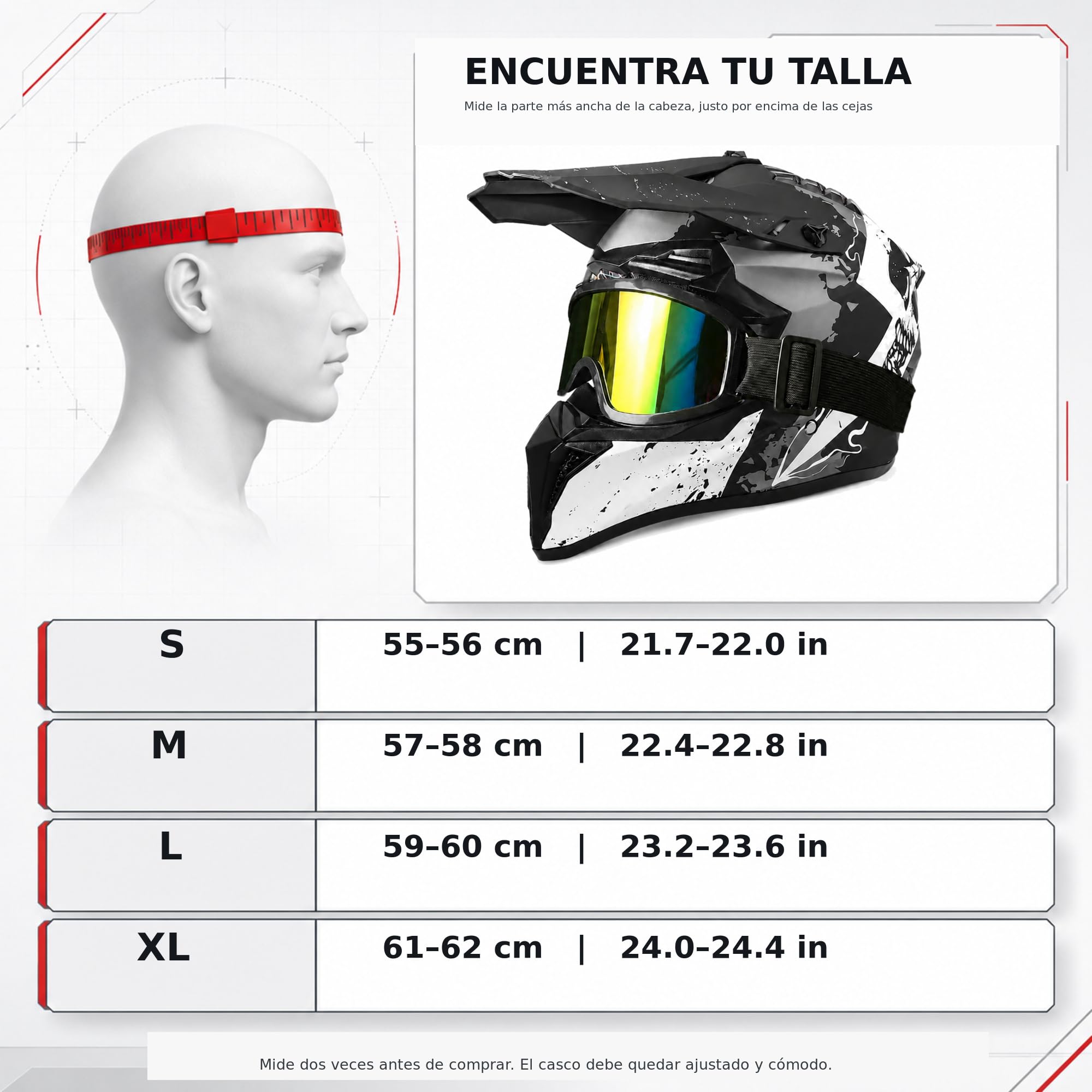 Casco Motocross Adulto con Gafas Kit 4 Piezas