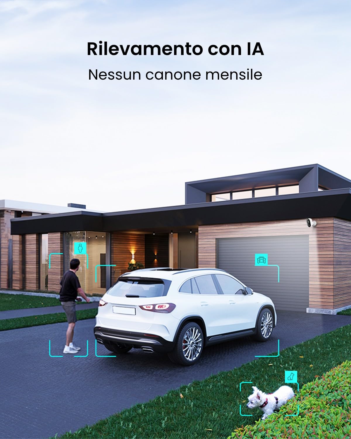 Reolink Telecamera Wi-Fi Esterno 4K con Wi-Fi 6 Dual-Band 2.4/5GHz | Rilevamento di Persone/Veicoli/Animali, Visione Notturna con Faretto, Registrazione 24/7, Audio Bidirezionale, Lumus Pro