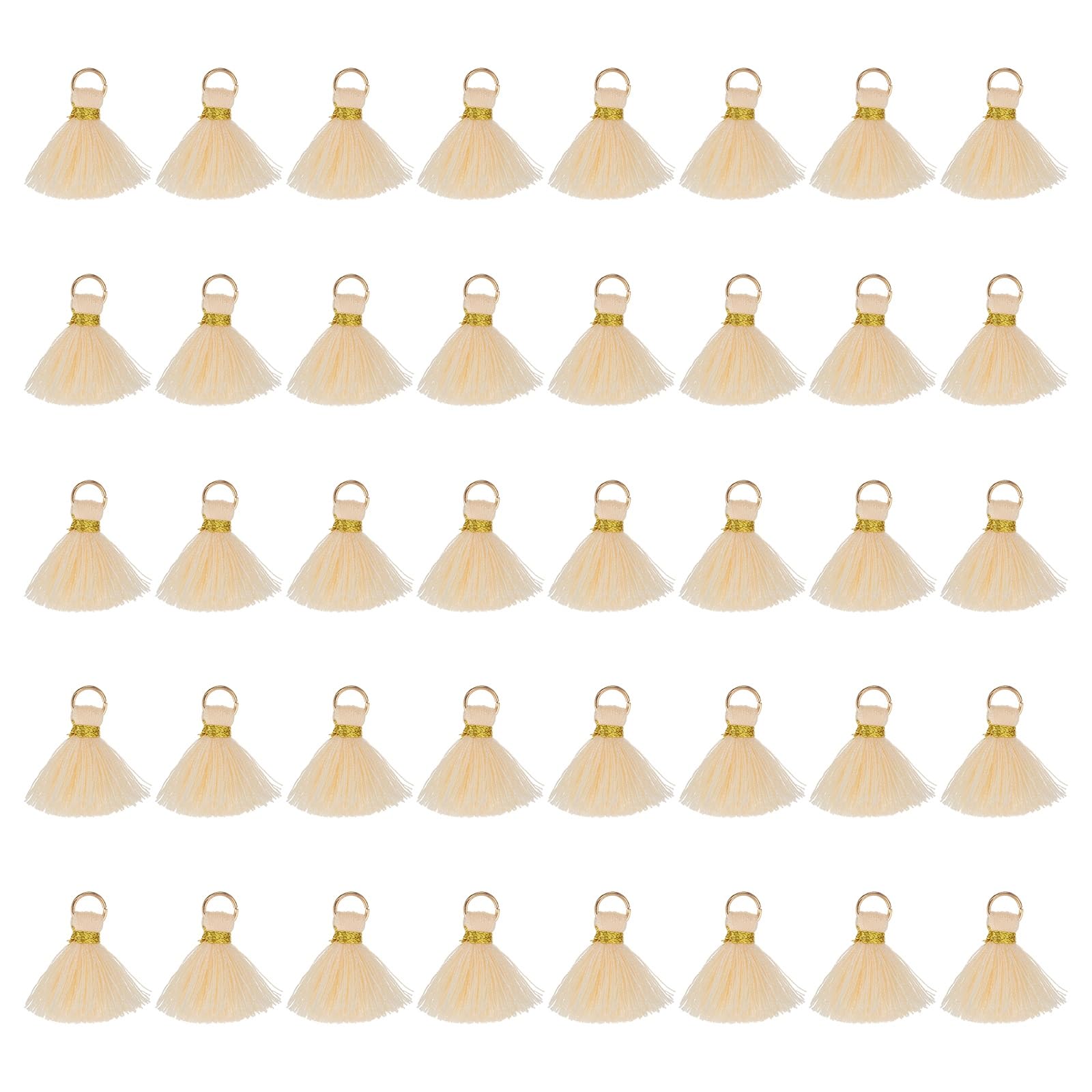 sourcing map 50 Pcs Mini Tassels, 1 Inch Length Cotton Thread Tassels Crafting Tassels with Gold Jump Ring Fringe Ribbon Charms Pendant for DIY Keychain Crafts Decorations, Beige