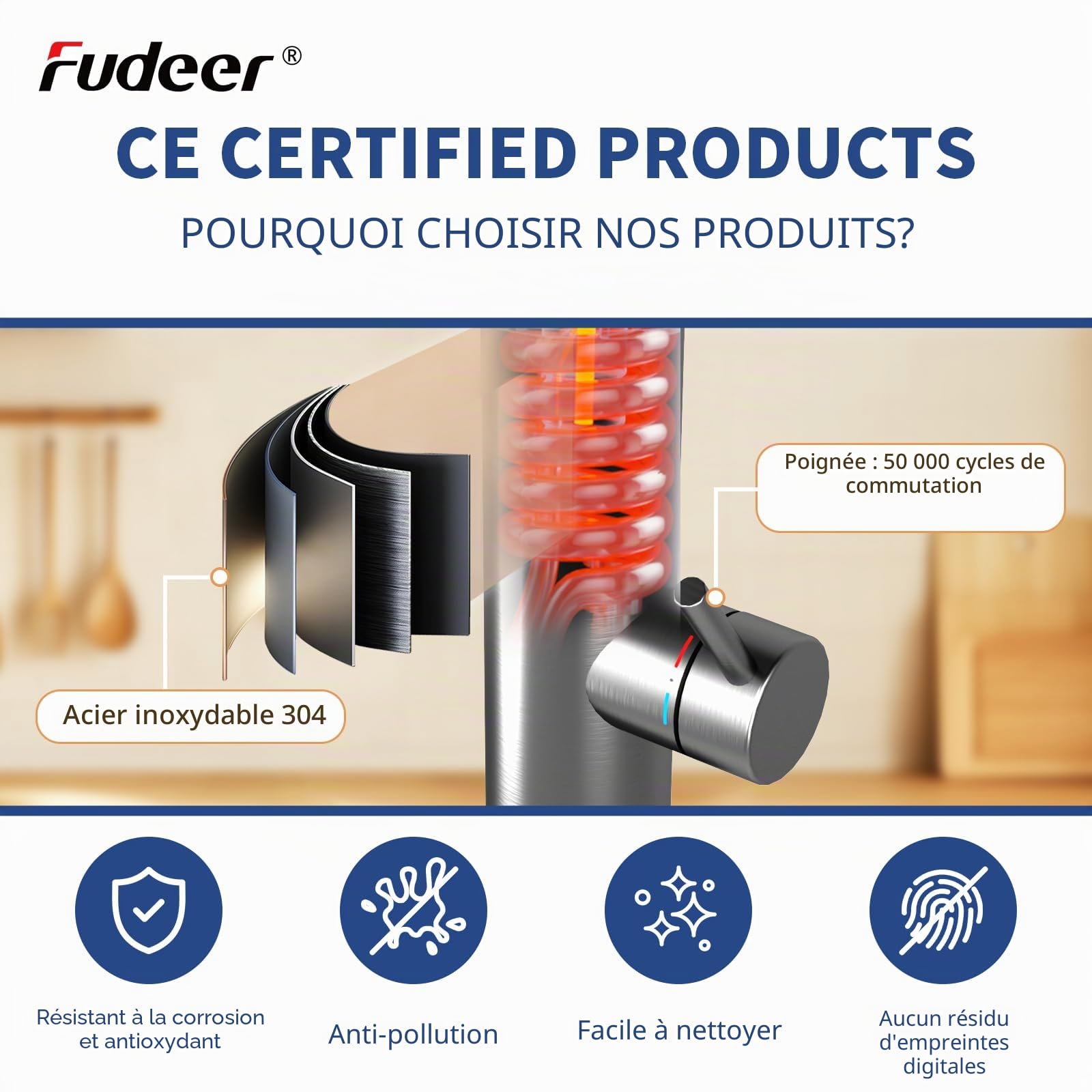 Robinet électrique de salle de bain avec chauffe-eau instantané 230 V, 3,3 kW avec affichage numérique (30-45 ℃), chauffage rapide, bec rotatif à 120 °, acier inoxydable 304 (argent)