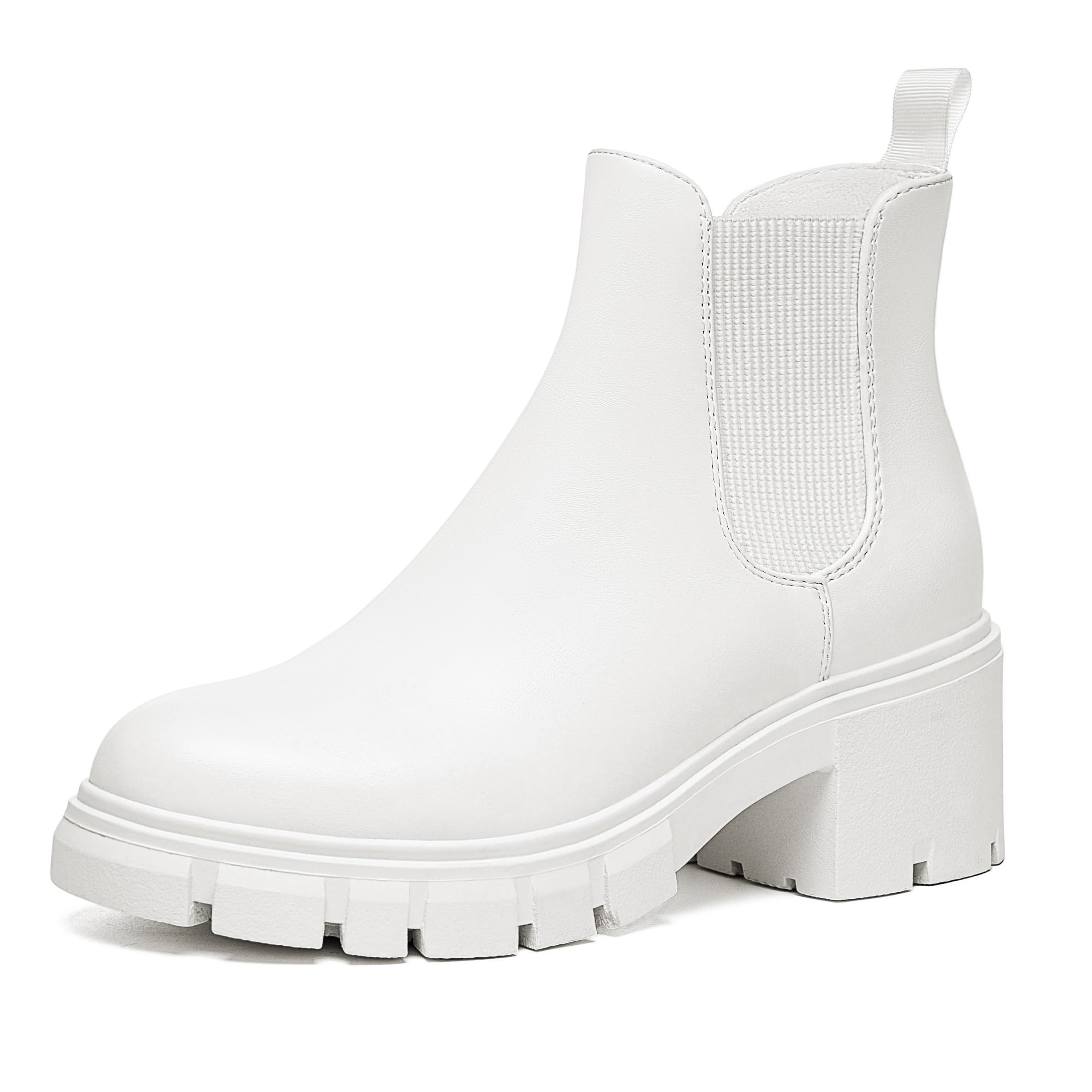 AthlefitWomen's Chelsea Boots Fashion Lug Sole Chunky Heel Slip on Elastic Ankle Booties