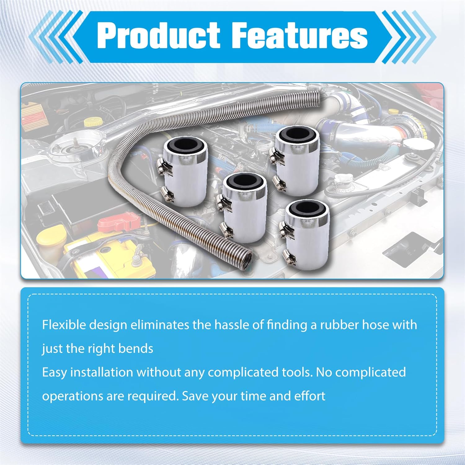 LABLT 48 Inch Stainless Steel Radiator Flexible Coolant Water Hose With Caps