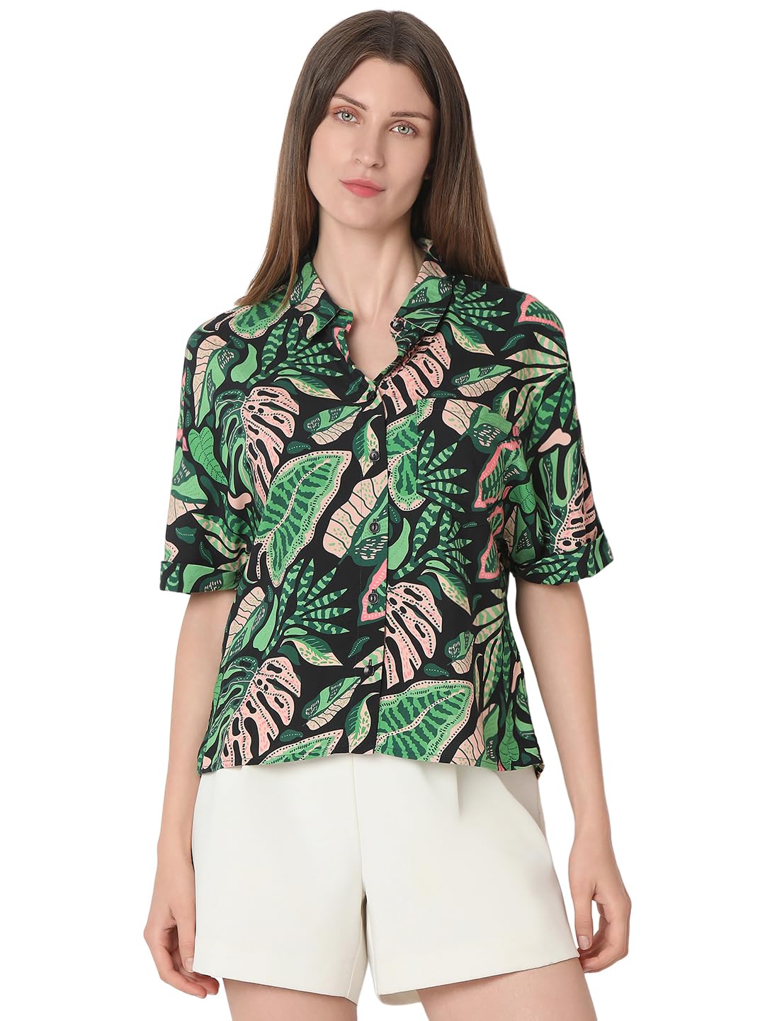 Vero Moda Women's Printed Rayon Regular Fit Shirt in multi