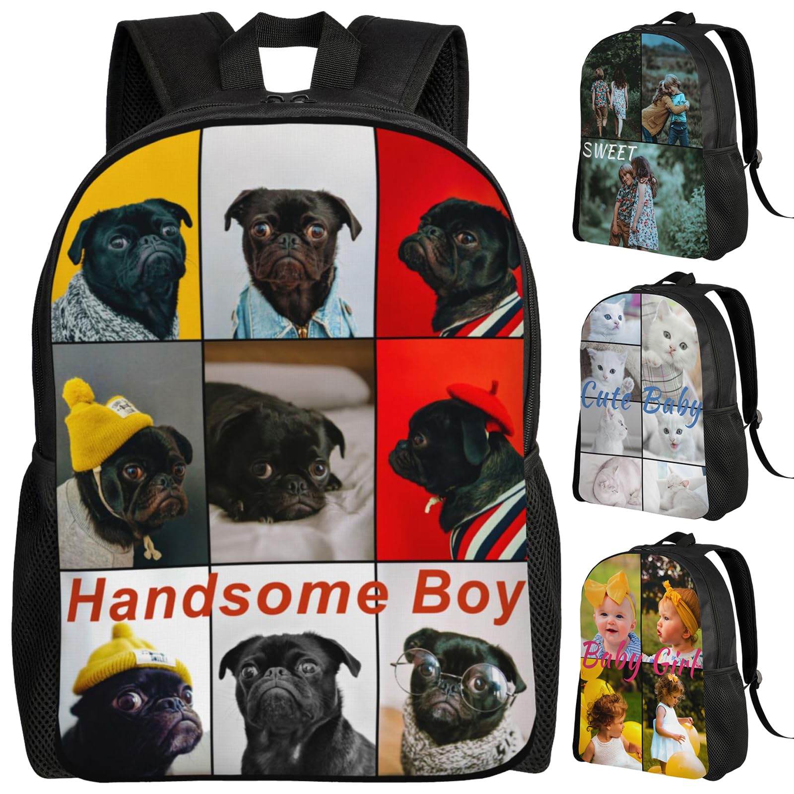 Boneker Custom Backpack Personalized Backpack with 1-9 Photo Customize Your Image Text Name Logo Waterproof Laptop Bag (9 Photos)