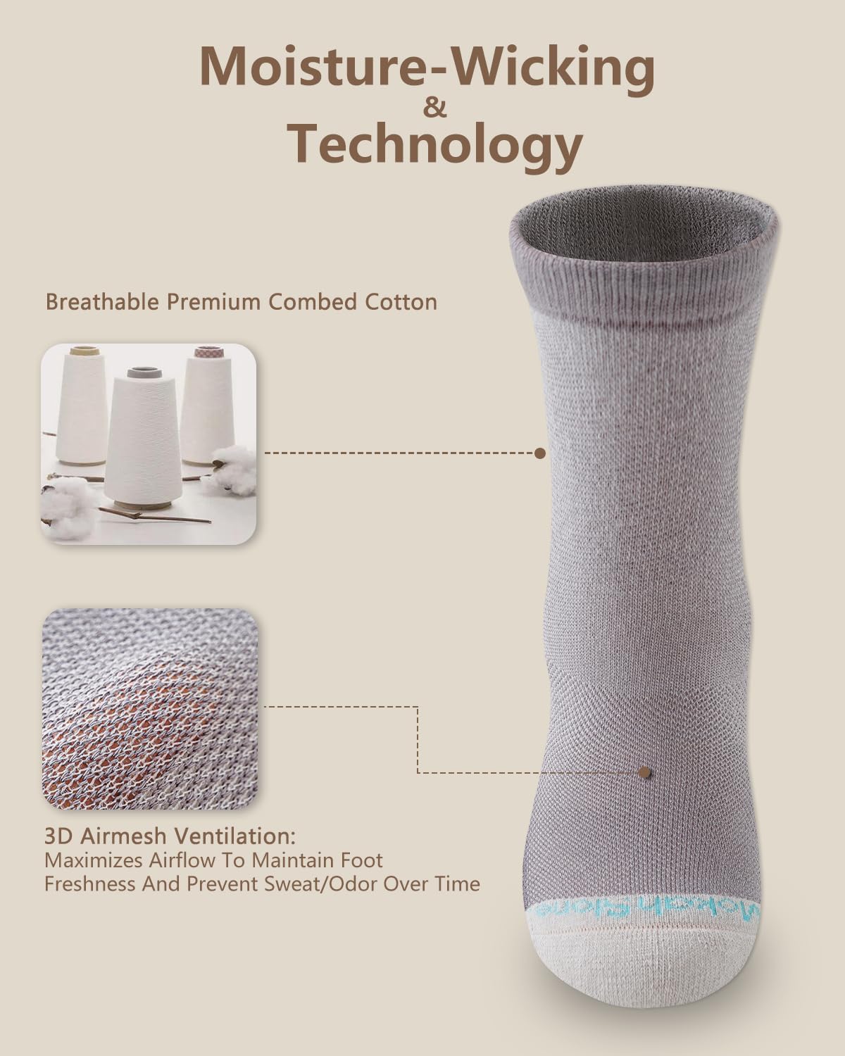 Amputee Socks, Transmet Crew Socks for Partial Foot Amputation, Seamless, Extra Wide, Anti-Blister, 6 PCS