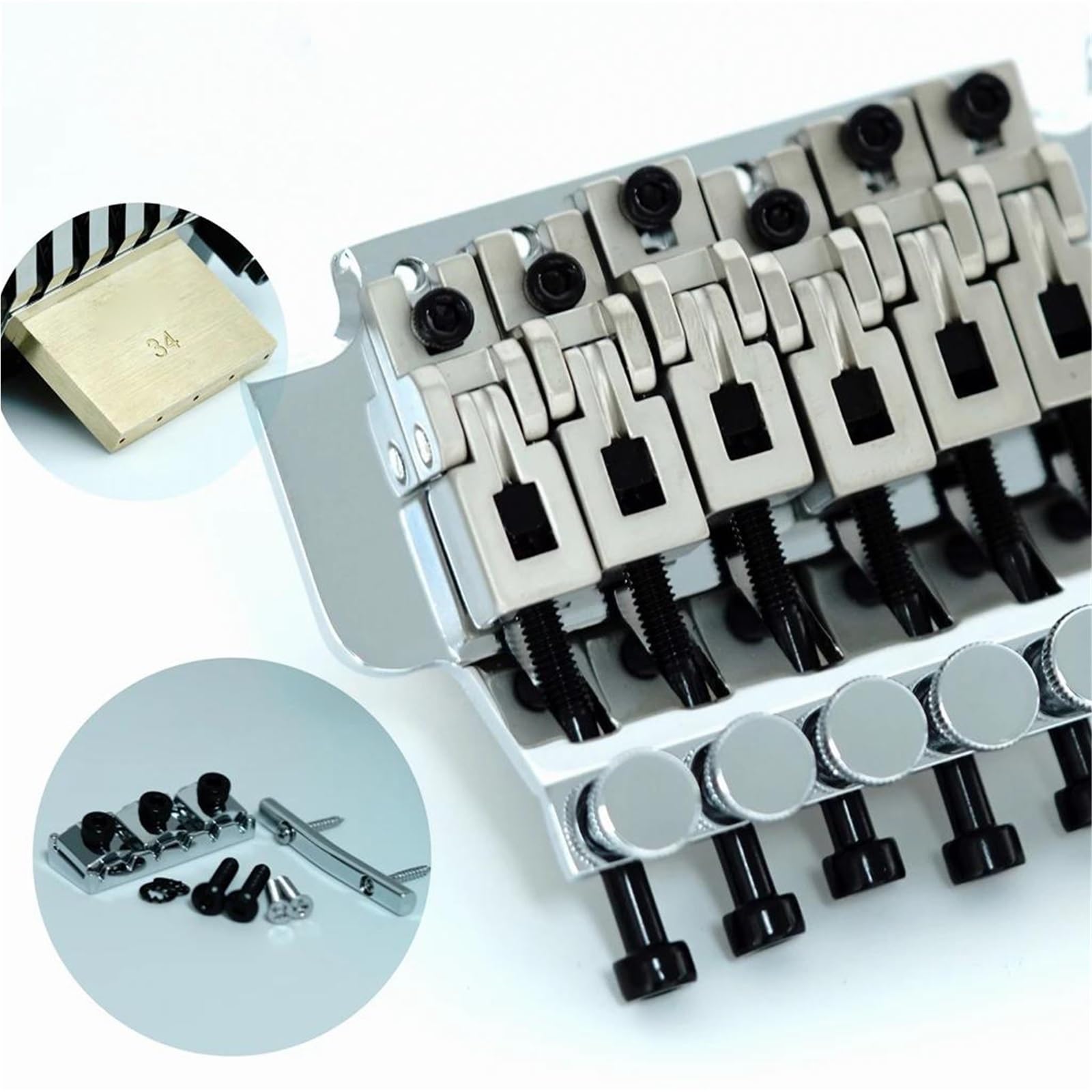 Mostek Gitarowy Podwójna Podstawa Mosiężna Tremol 6 Strunowa Gitara Elektryczna Podwójny Mostek Blokujący R2 42mm/R3 43mm Nakrętka Chrom Czarny(Chrome R3)