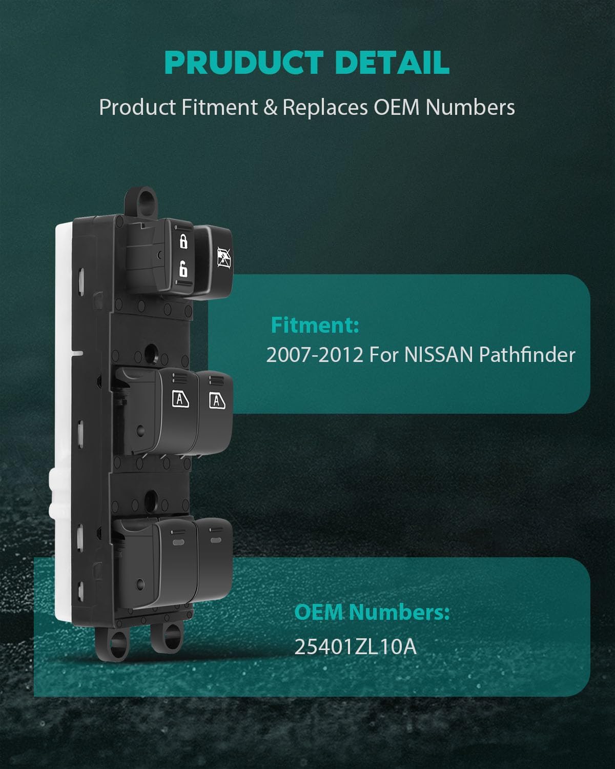 Power Window Switch,Driver Side Power Master Window Switch Fits for 2007-2012 for Nissan PathfinderFront Left OE 25401ZL10A