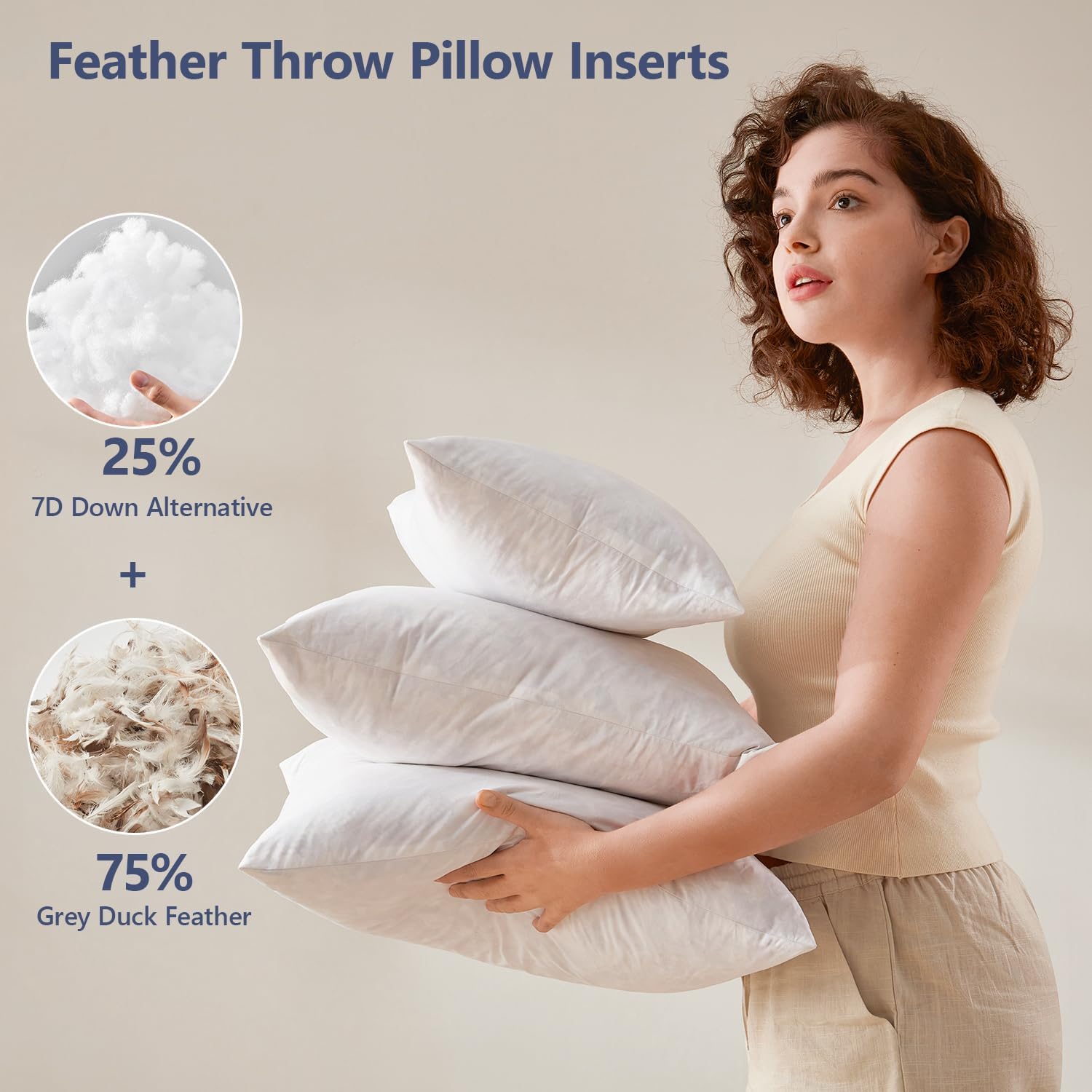 Glaciman 18x18 Premium Feather Throw Pillow Inserts (Pack of 2) - Soft Fluffy Decorative Pillow for Sofa, Bed, Couch - Feather and Down Square Euro Pillows