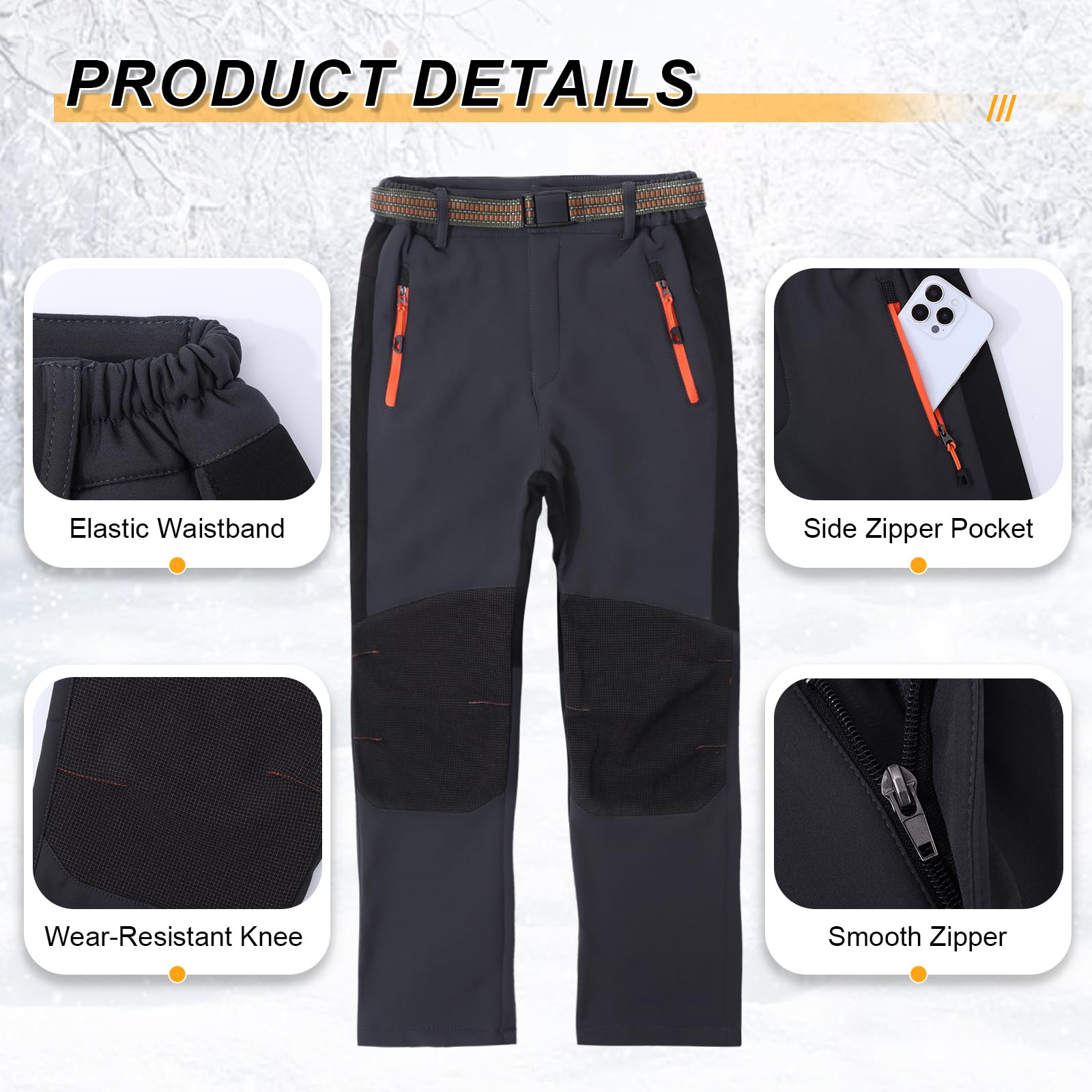 LHHMZ Pantalones de Invierno para Exteriores de Invierno con Forro Polar cómodo para niños, Pantalones de Senderismo para niños y niñas con Nieve cálida