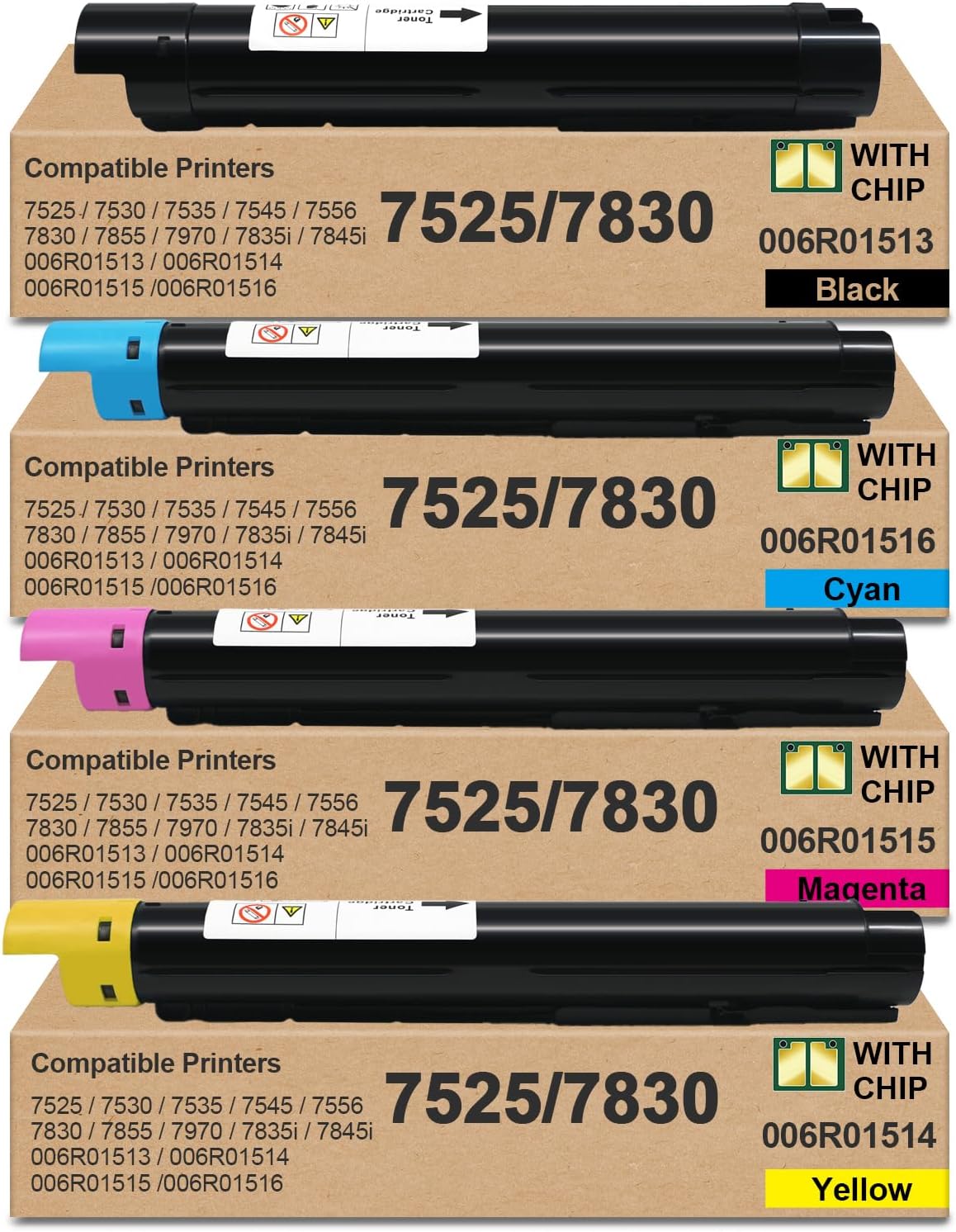 7525 Toner Cartridge Set 4-Pack High-Yield for XER 006R01513 006R01514 006R01515 006R01516 Compatible for XER Workcentre 7525 7530 7535 7545 7556 7830 7855 7970 7835i 7845i Printer Ink