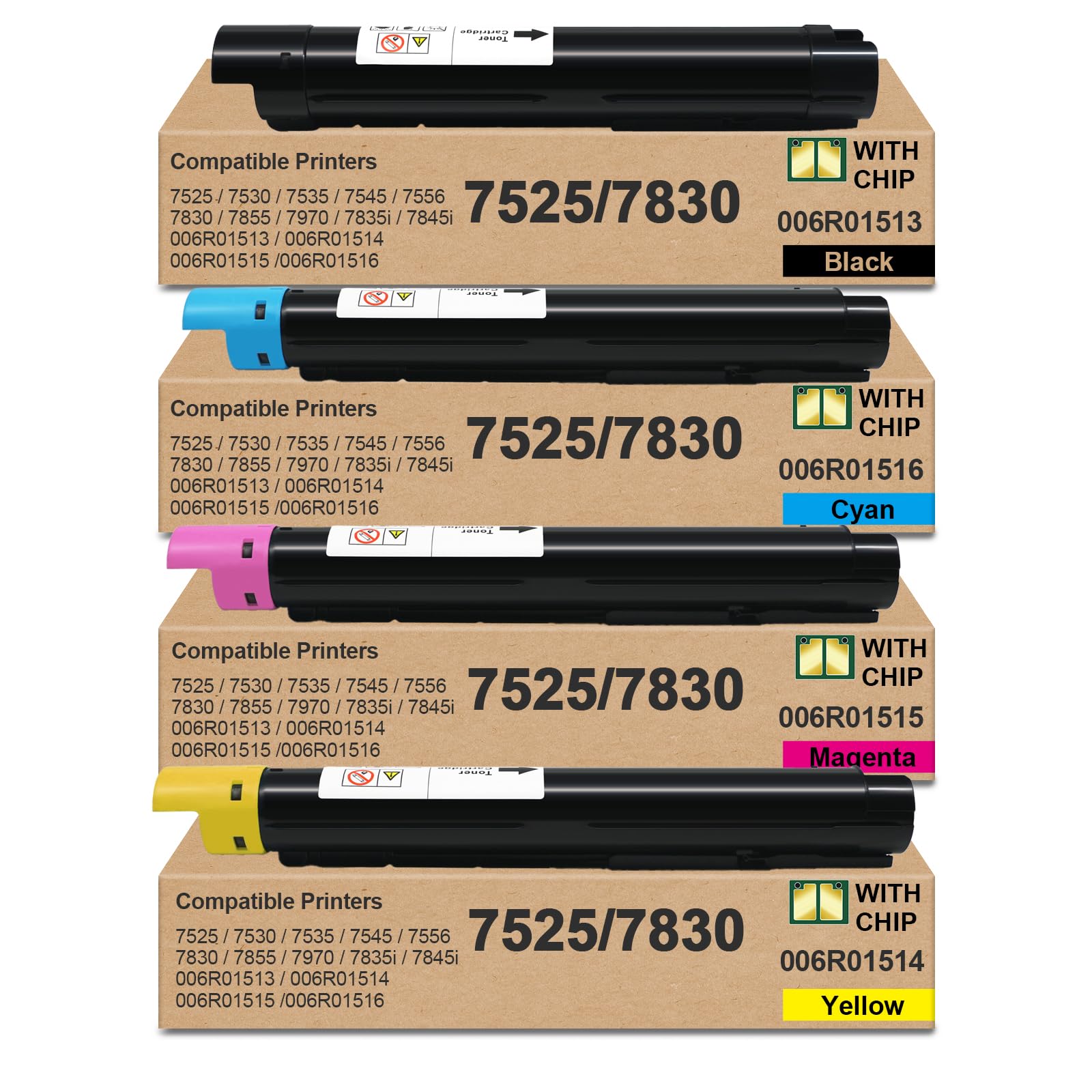 High Yield 7525 Toner Cartridges 006R01513 006R01514 006R01515 | 006R01516 Replacement for Xerox Workcentre 7830 7835 7845 7855 7970 7525 7530 7535 7545 7556 Printers Toner(4-Pack)