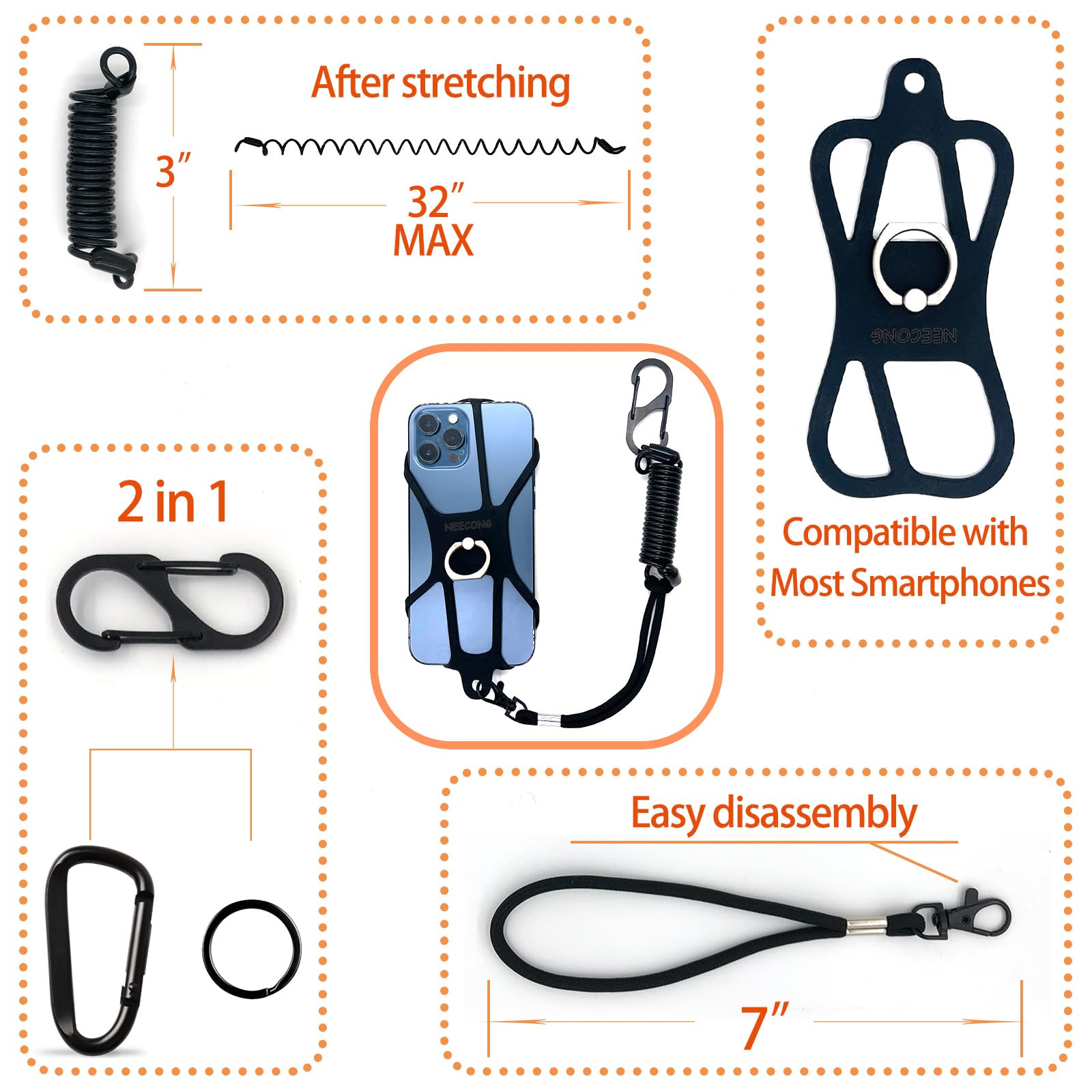 Amazon.com: NEECONG Lanyard Holder, Universal Fishing Protect Rugged Phone  Tether and Ring Grip, Compatible with Most Smartphones : Cell Phones &  Accessories