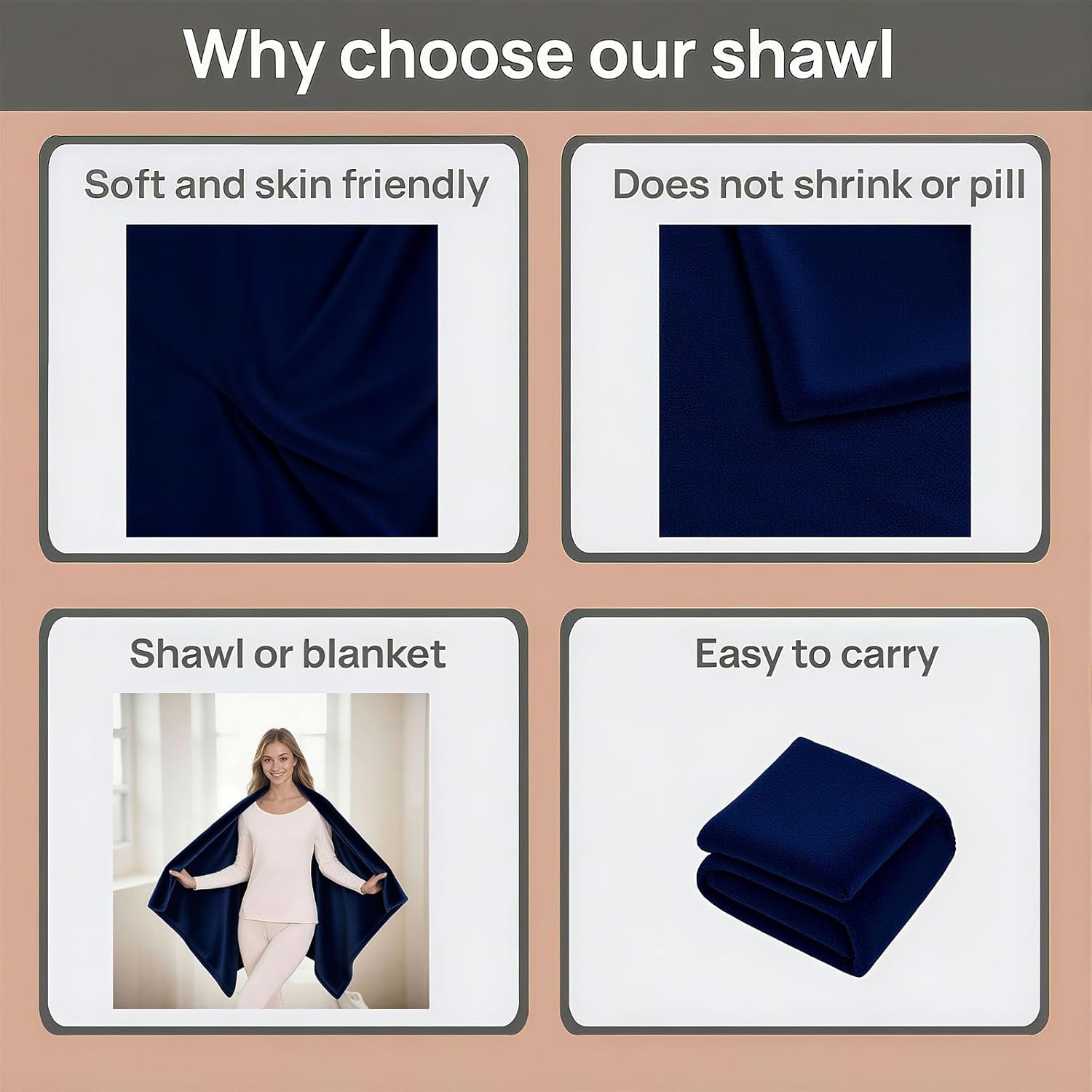 Wearable Blanket Poncho for Women & Men - 59"x31" Flannel Fleece Shawl Wrap, Soft Office Chair Blanket