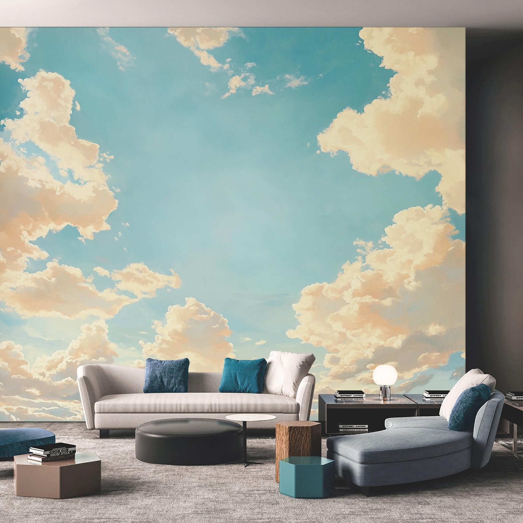 Photo Wallpaper Blue Sky Clouds, Wall Mural Sunny Clouds Painting, Decor Poster Picture Design Murals Wall Art, for Living Room Bedroom 200cmx140cm