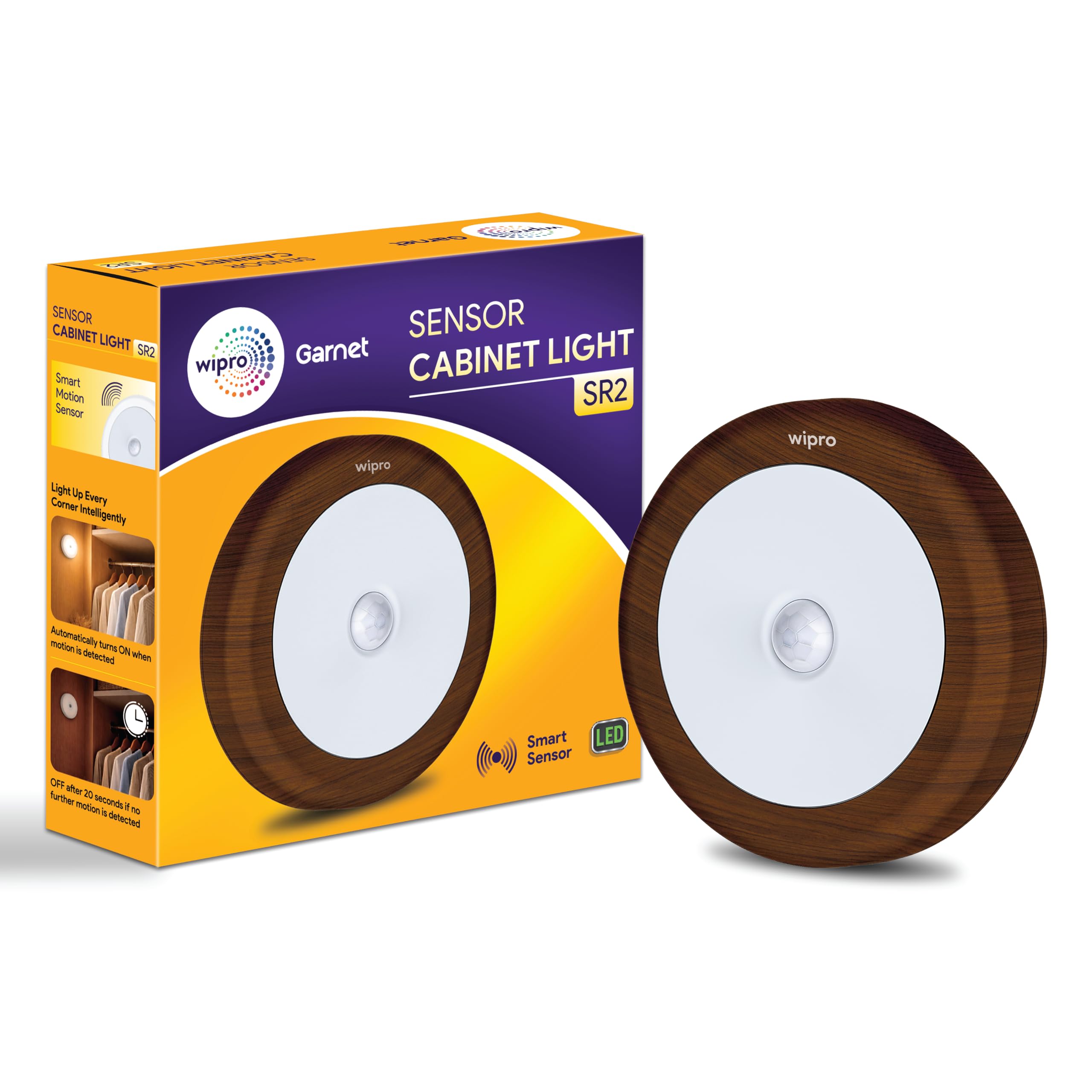 Wipro Garnet Motion Sensor Cabinet Light SR2 | Neutral White| Wooden Finish | Auto On/Off Lights for Kitchen, Wardrobe & Shelf | Wireless | Magnetic Stick On | Battery Required Separately (3*AAA)|PK 1-image-35