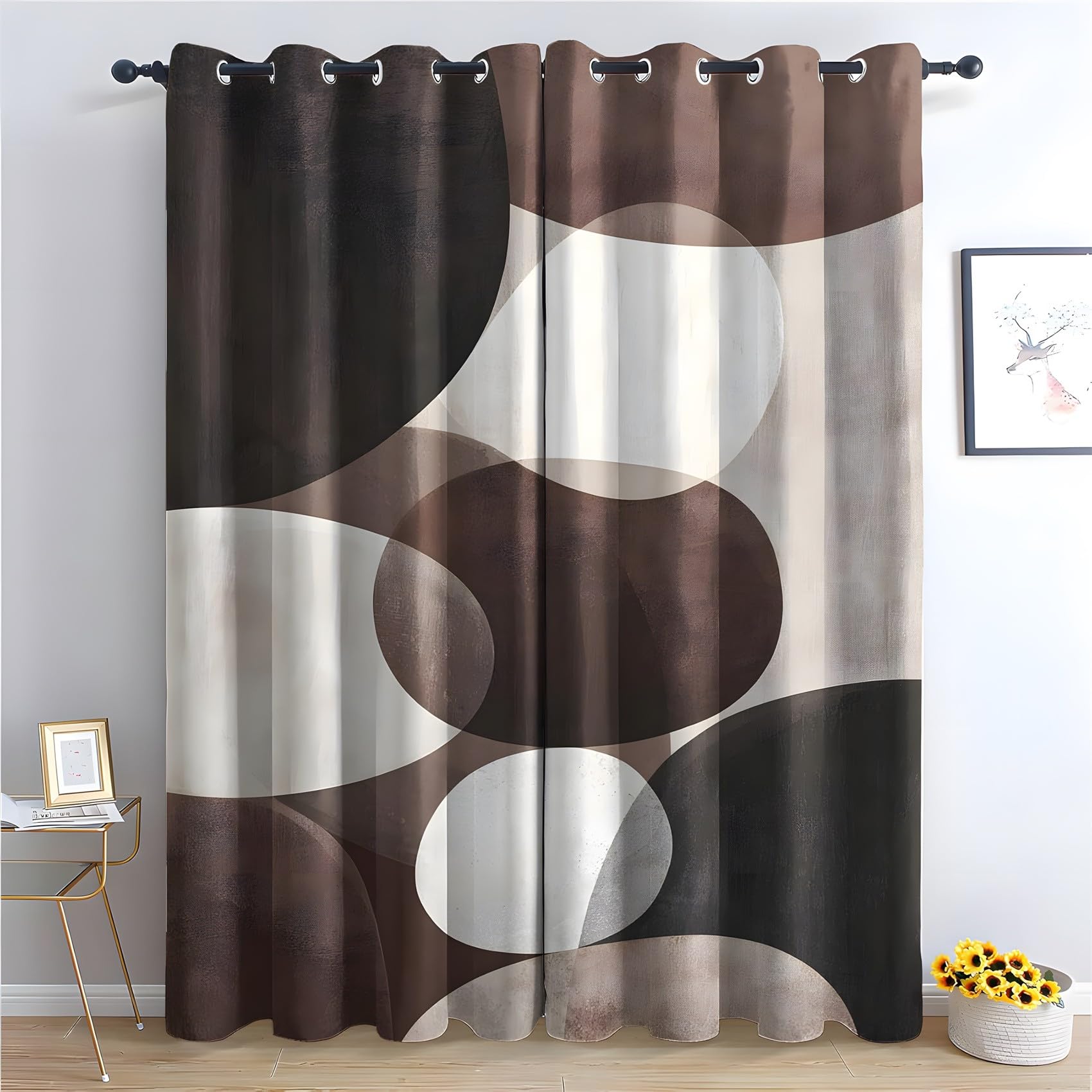 KaiHeBeding Abstract Geometric Blackout Curtains for Bedroom - Bohemian Style Living Room Curtains 66x72 Eyelet - Soft Thermal Insulated Patterned Drapes for Windows - 2 Panels
