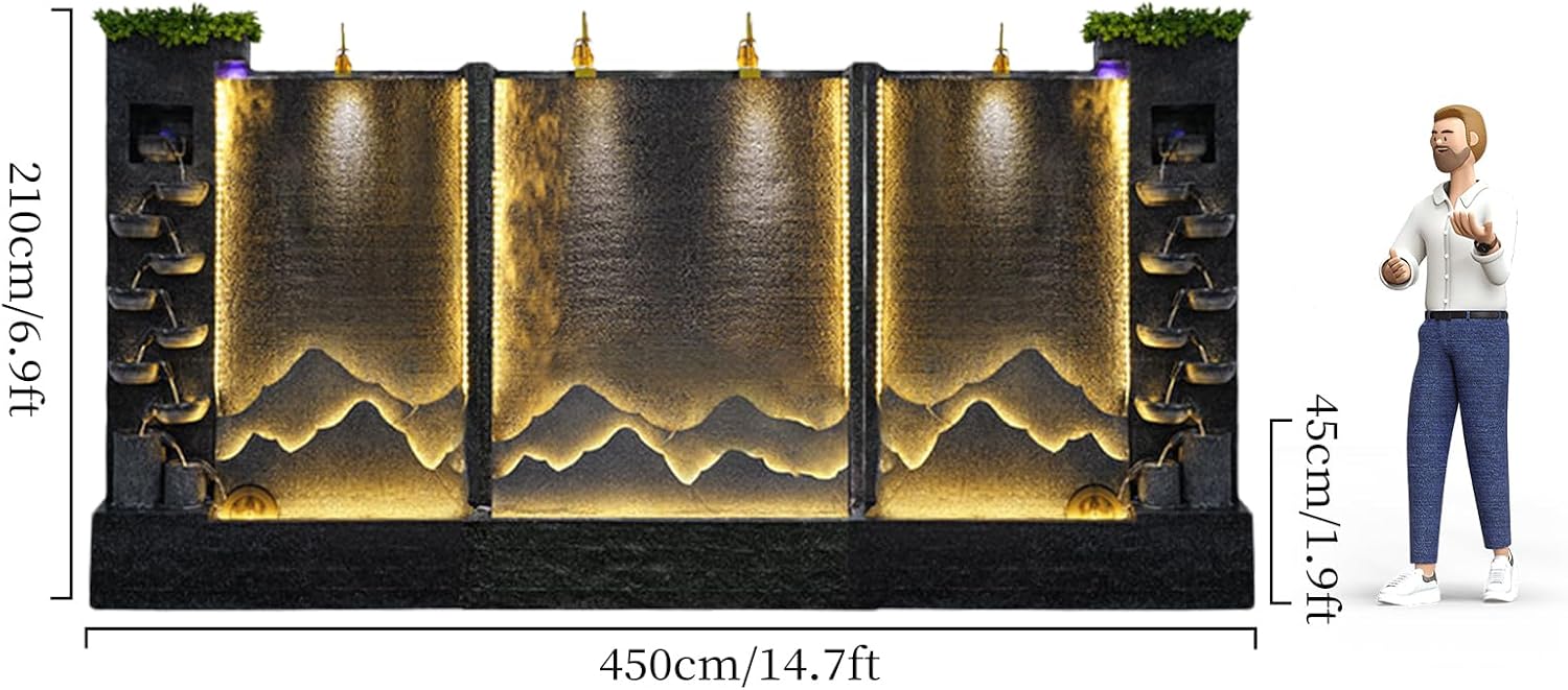 Outdoor Water Fountain with LED Light – Mountain View Decorative Water Feature for Garden, Patio, Yard, Balcony,Shop,Salon, Spa Decoration – Multi-Size Options Available (2526+2527)(2668+2669+2667)