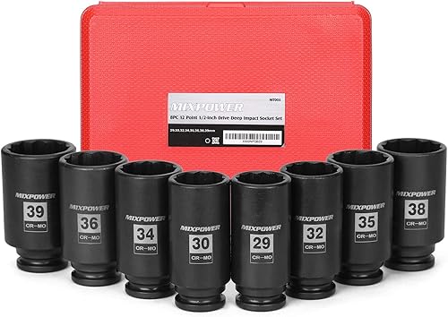 Miniatura 9 de MIXPOWER Juego de llaves de impacto profundo de 4 piezas, 1/2 pulgada, 12 puntos, métrico, CR-MO, 30,32,34,36 in, juego de llaves de impacto