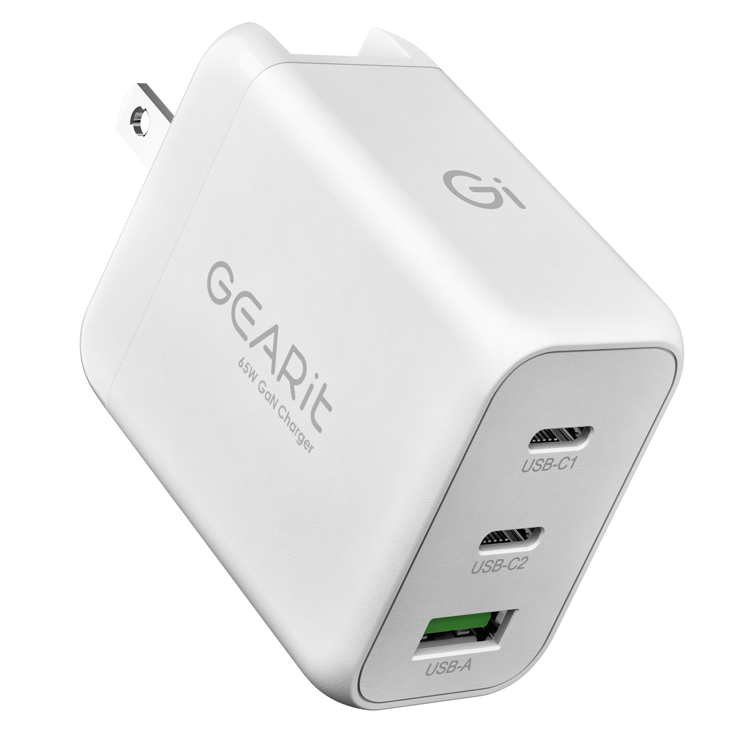 GEARit 65W USB C Charger, Fast Charging 3-Port GaN Wall Charger with PD 3.0 & PPS (White)