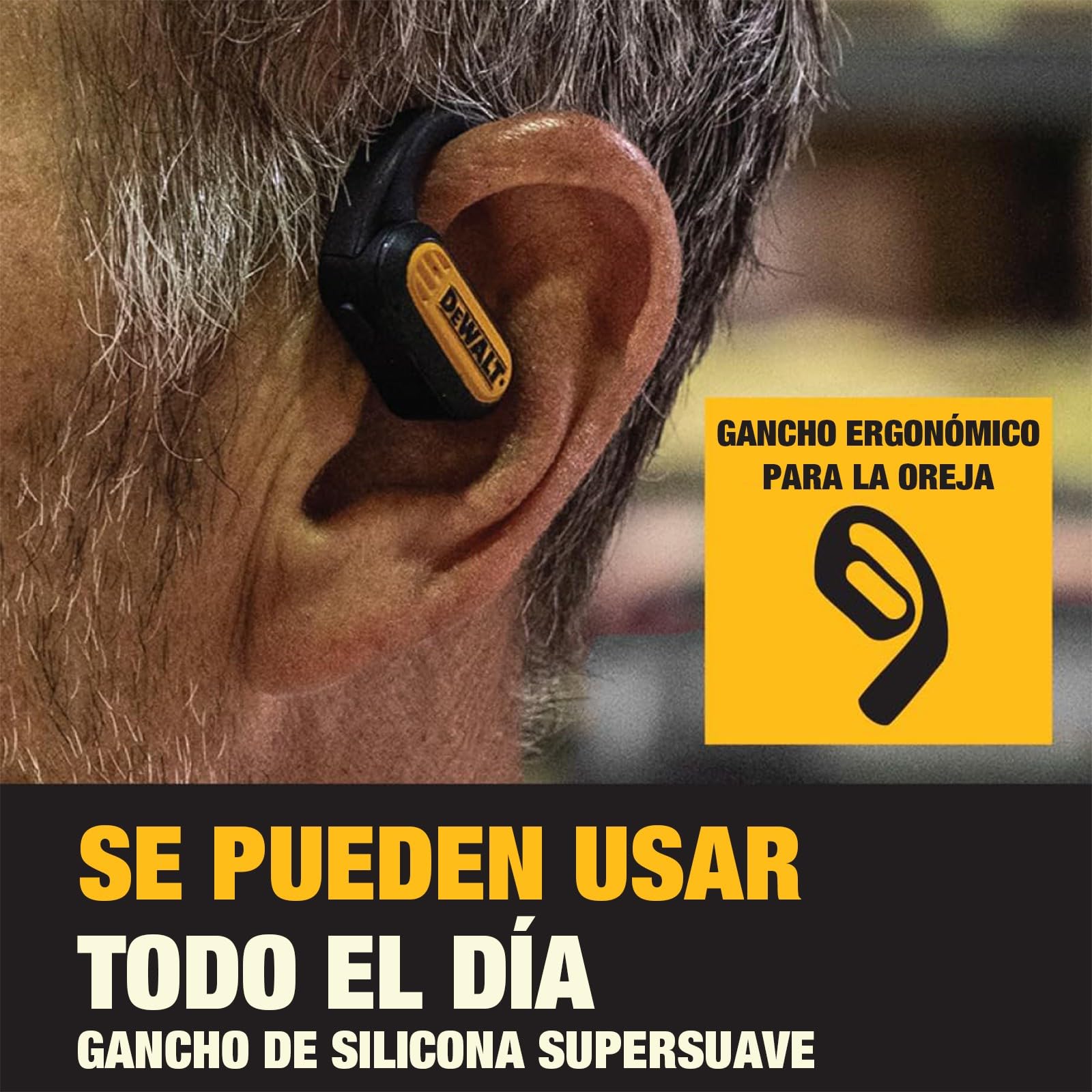 DEWALT Heavy Duty Open Ear Headphones Bluetooth 5.3, Auriculares Open Ear Inalámbricos IP55, 44H Autonomía, True Wireless Air Conduction con Earhooks para Trabajo, Deporte y Obra