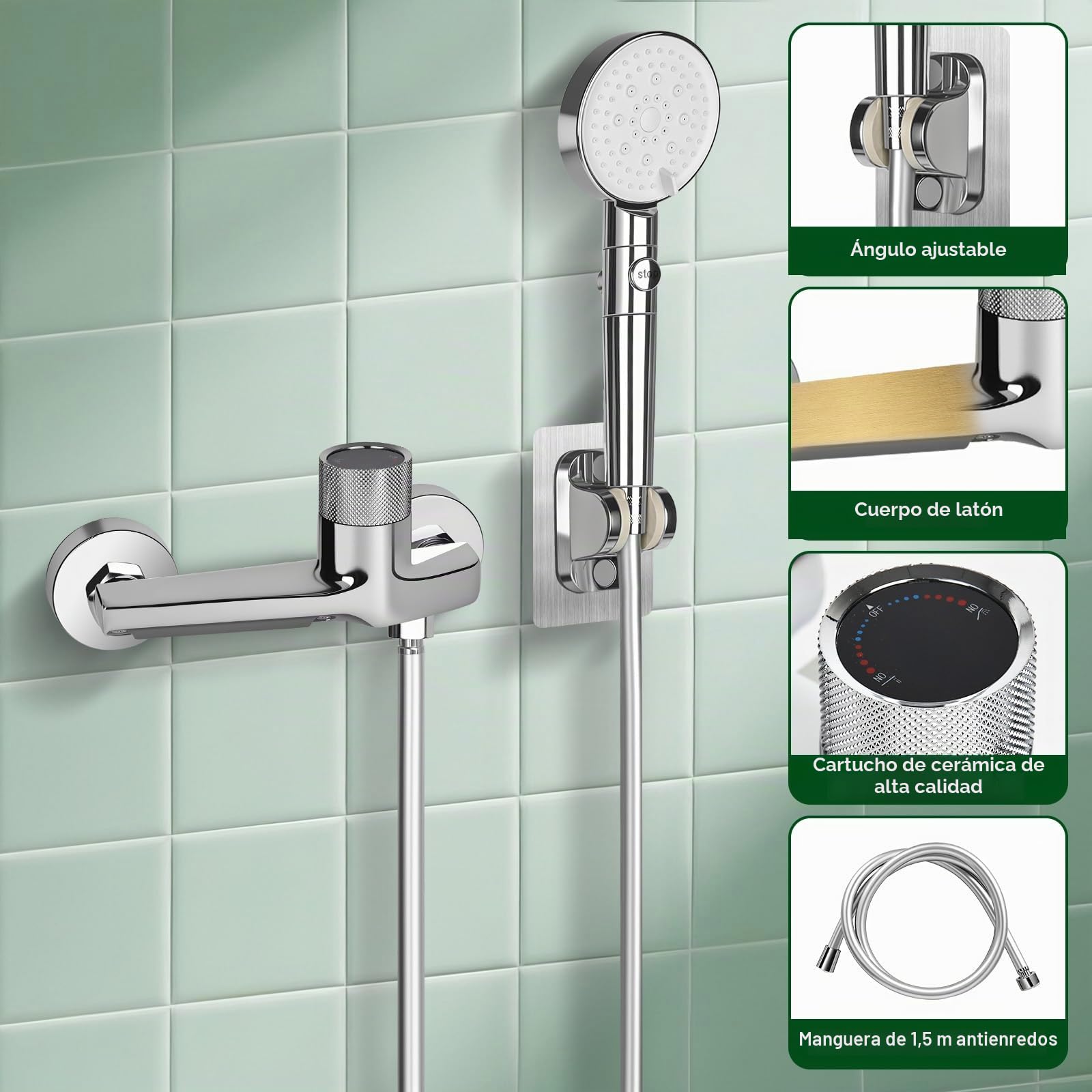Grifo de bañera con ducha de mano, grifo de cascada para bañera, accesorios de bañera con ducha de 1.5m de manguera de PVC y soporte de pared, mezclador de ducha con 5 funciones, grifo de bañera