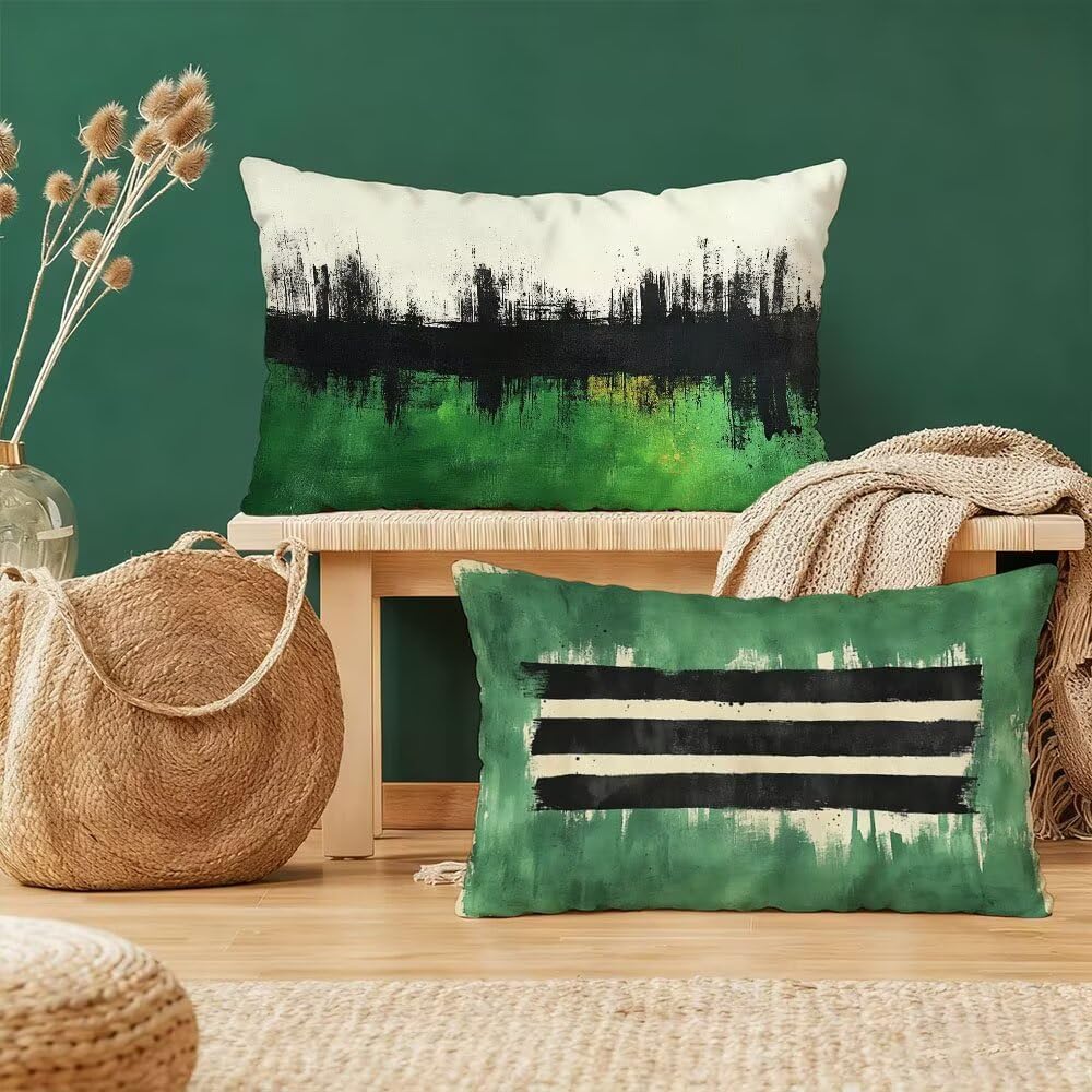 Taie d'oreiller 40x80 cm en velours vert et noir pour décoration de canapé