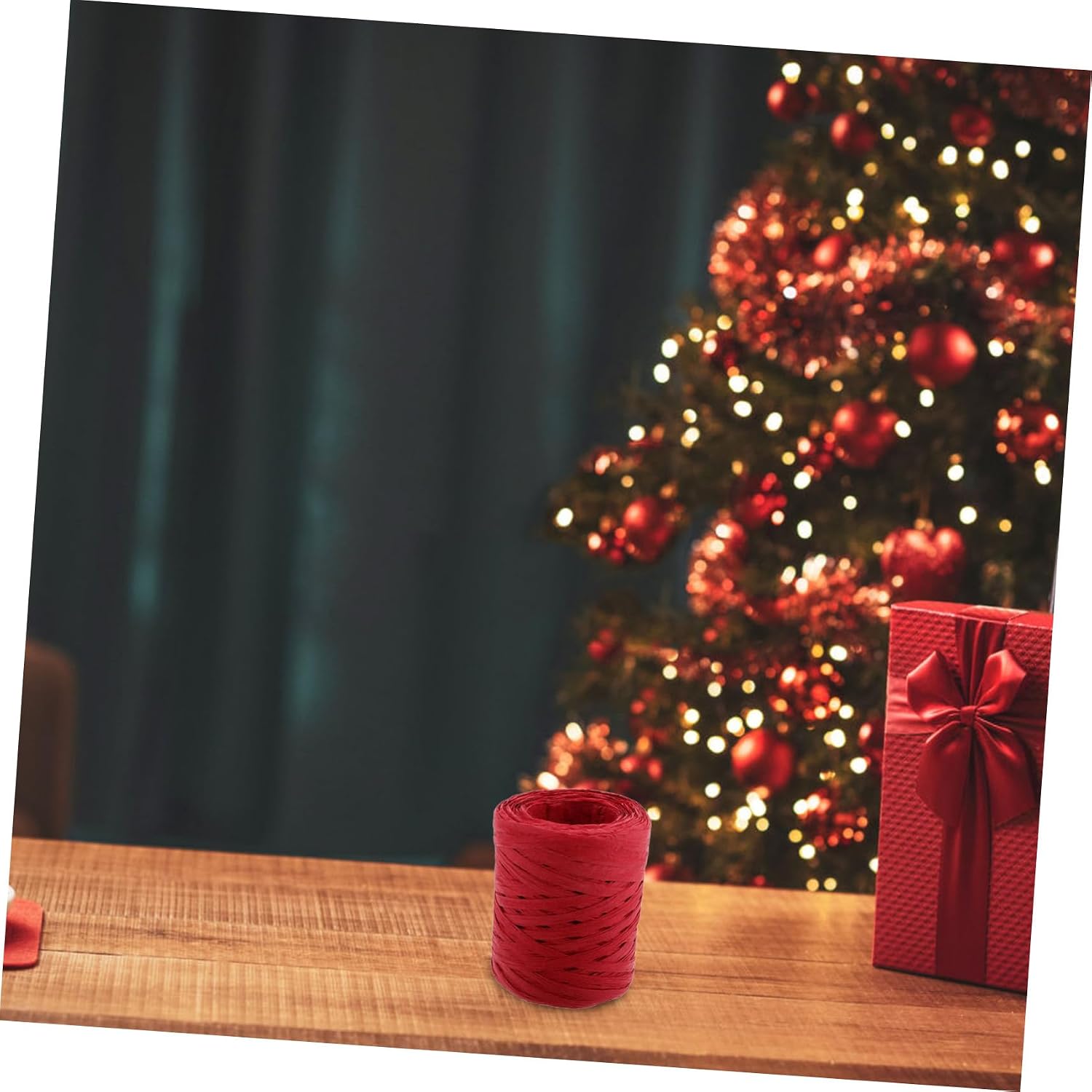 1roll Raffia Ribbon Paper Twine Wrapping Ribbon for Christmas Crafts Floral Arrangements Weaving Decoration Red