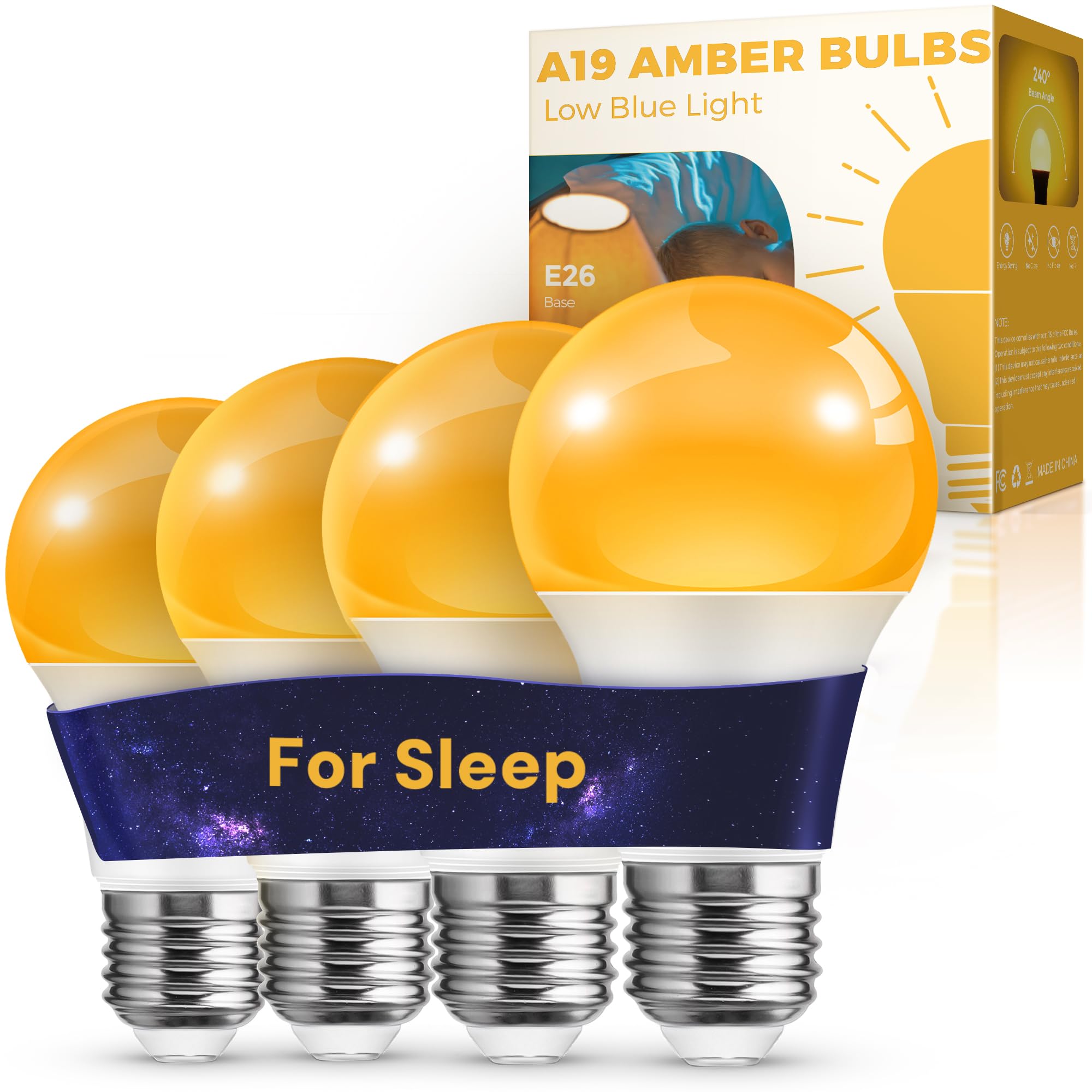 L LOHAS LED Sleep Aid Amber Light Bulbs, Blue Light Blocking, E26 Base