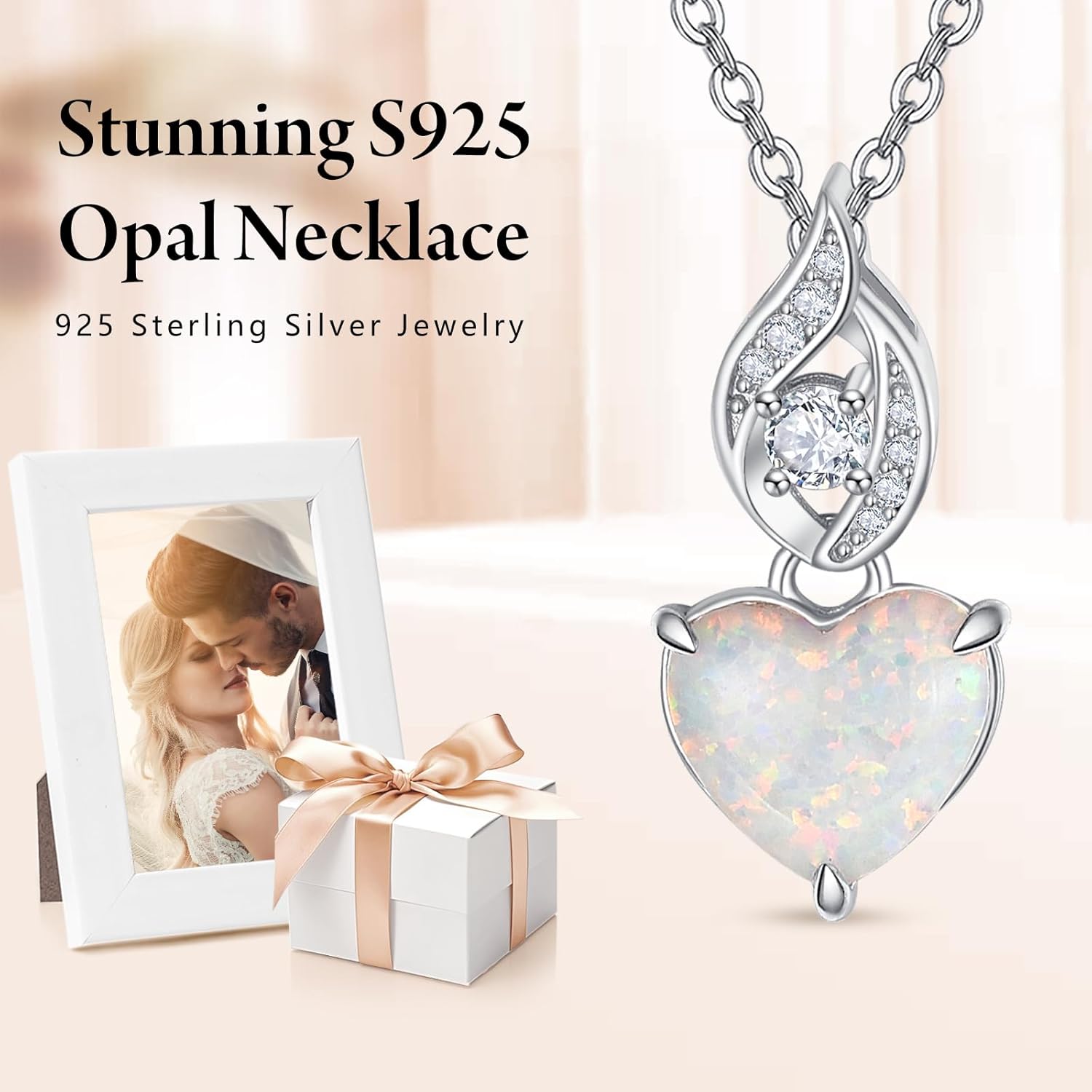 AENEAS Created Opal Necklace Sterling Silver Dainty Heart Pendant Jewelry Gifts for Anniversary Birthday Christmas for Women Mom Wife - Image 3