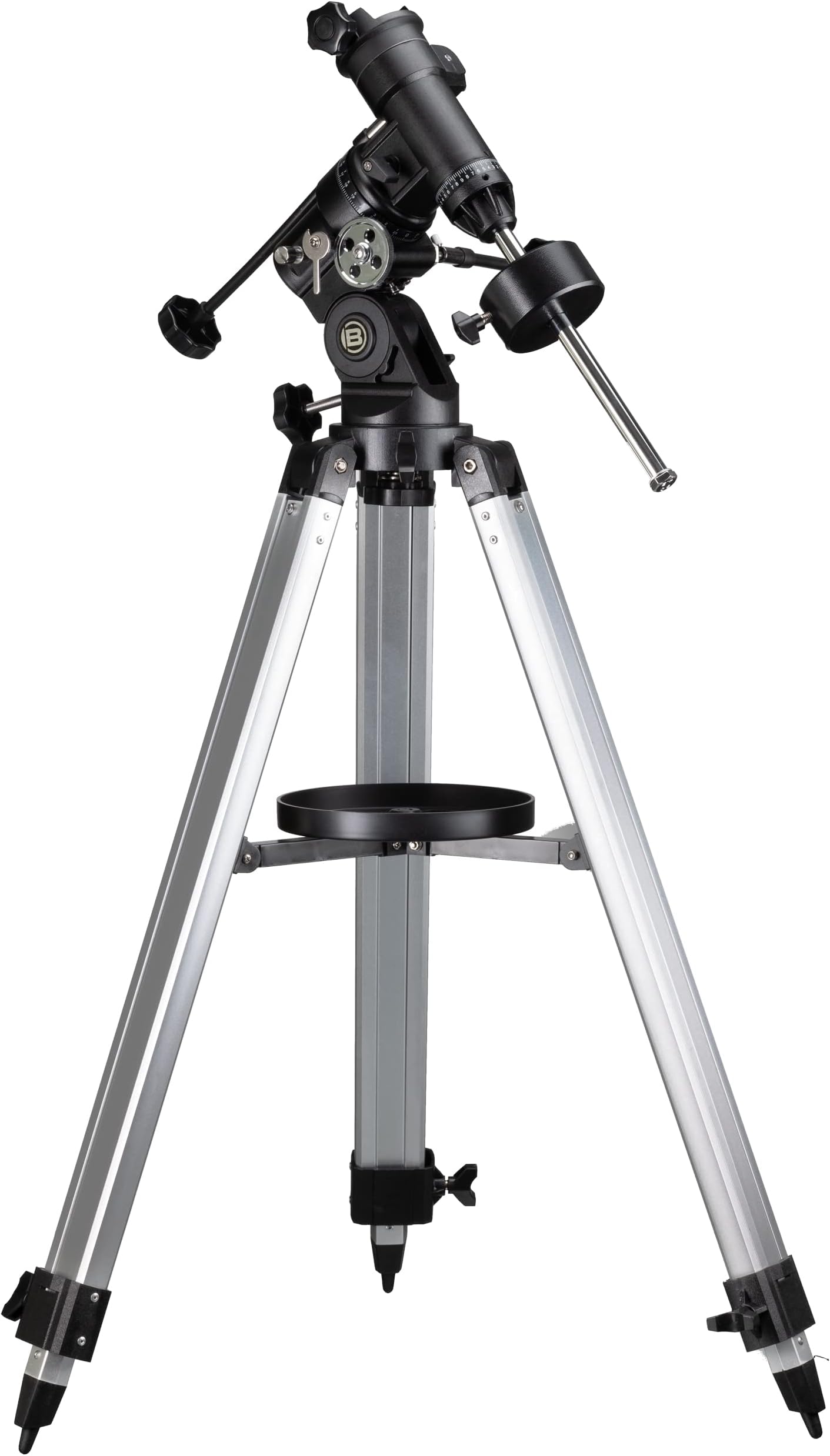 Bresser Telescopic Mount EQ3 with up to 5 kg Load Capacity, Universal GP Level Prism Mount and Height-Adjustable Aluminium Tripod - Silver
