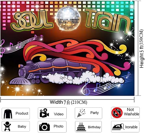 Miniatura 7 de XLL Tren del alma de los años 70 y 80, fondo de fotos con temática de neón brillante, 7 x 5 pies, canto, baile antiguo, discoteca, baile,