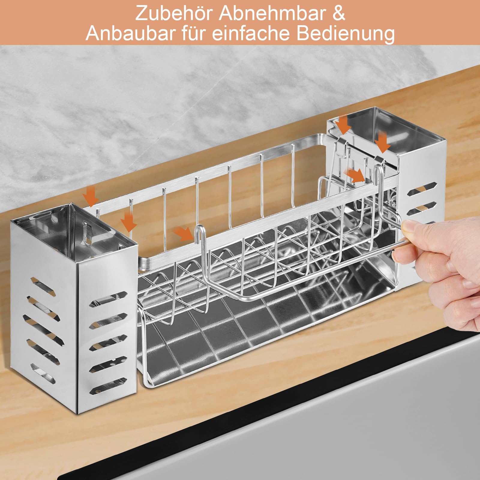 Spülbecken-Organizer, 304 Edelstahl Spülbecken Organizer mit Selbstentwässerung und großem Stauraum