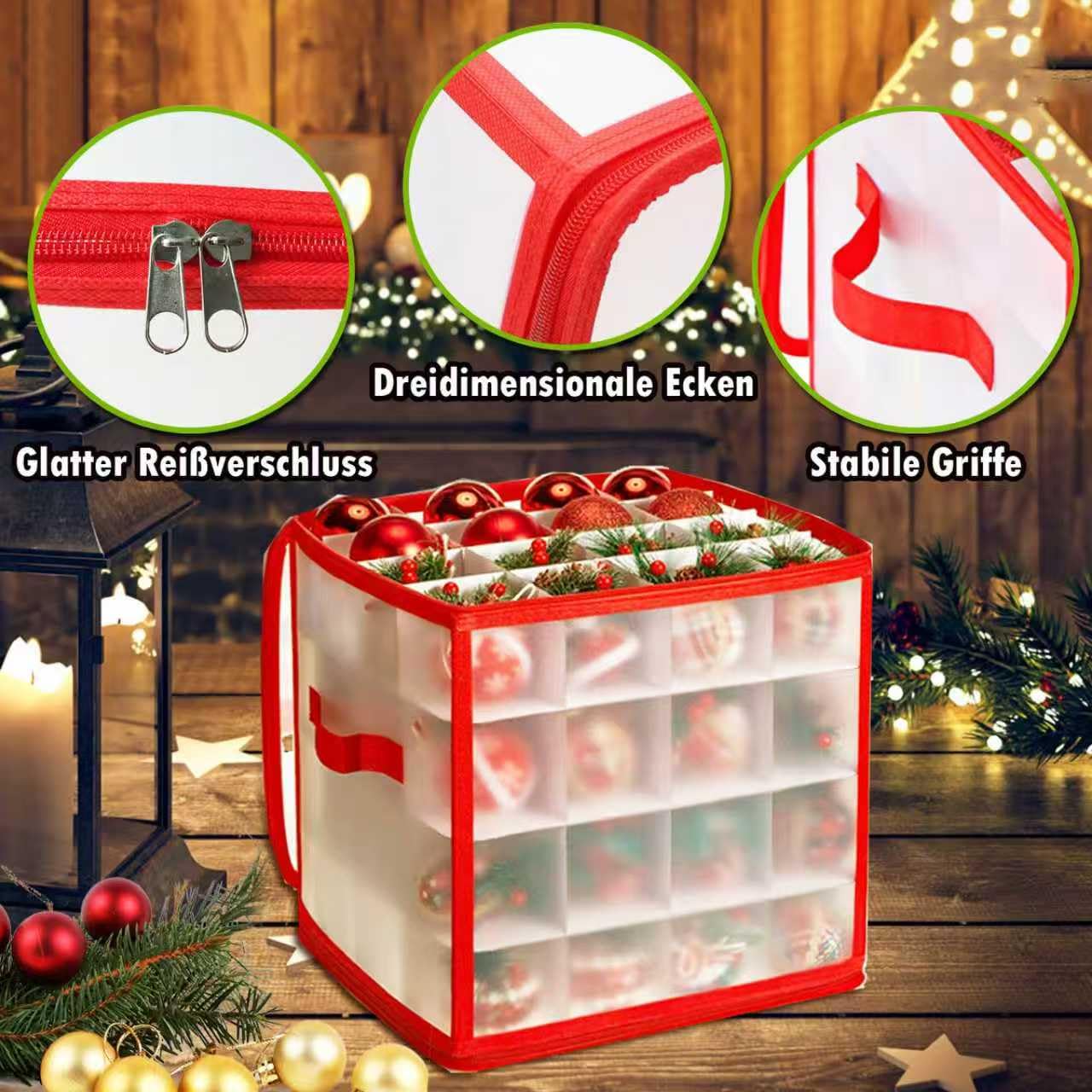 HILKKET Scatola portaoggetti per palline di Natale, scatola per palline di Natale, con divisori regolabili, 64 scomparti, 4 livelli, 2 cerniere