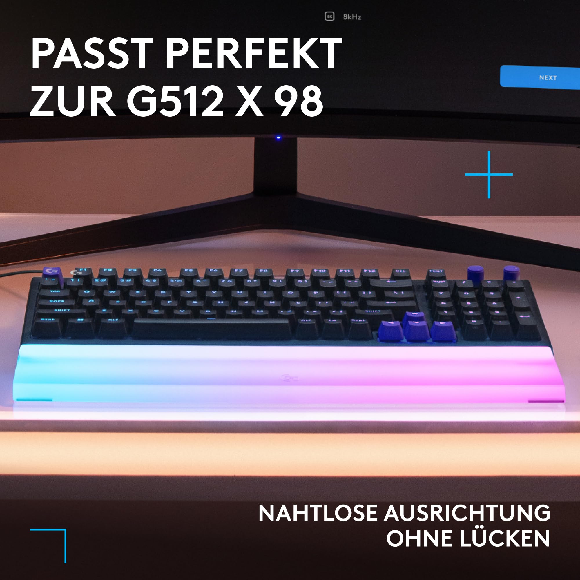 Logitech G G512 X PALM REST 98, LIGHTSYNC RGB Acryl-Handballenauflage | Lichtleistenverstärkung, lasergraviert, Premium-Support für die Gaming-Tastatur G512 X 98 - Transparent
