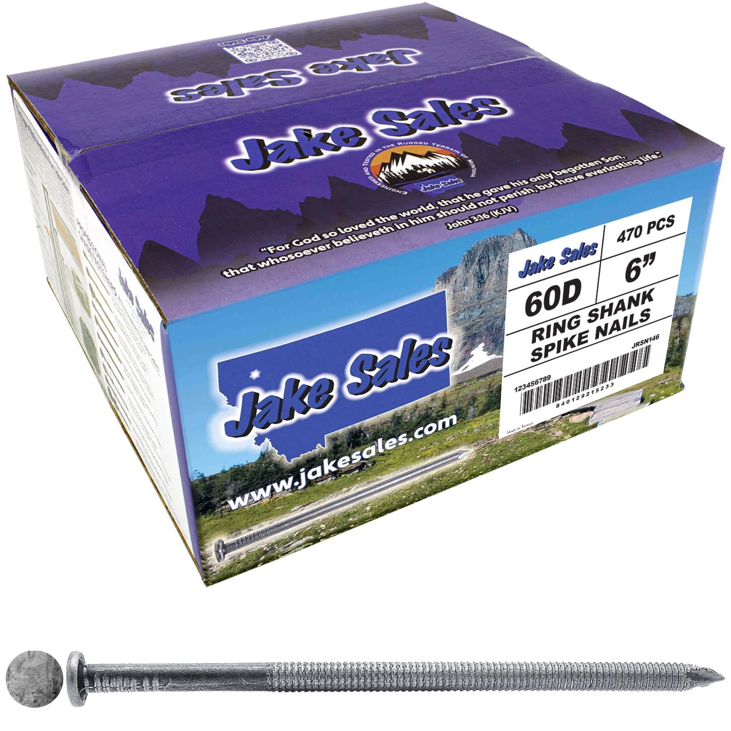 1/4" x 6" Ring Shank/Common Nail (60D) - Full Box ~470 Nail Count -Used for landscaping timbers, railroad ties, pole barns and load bearing structures