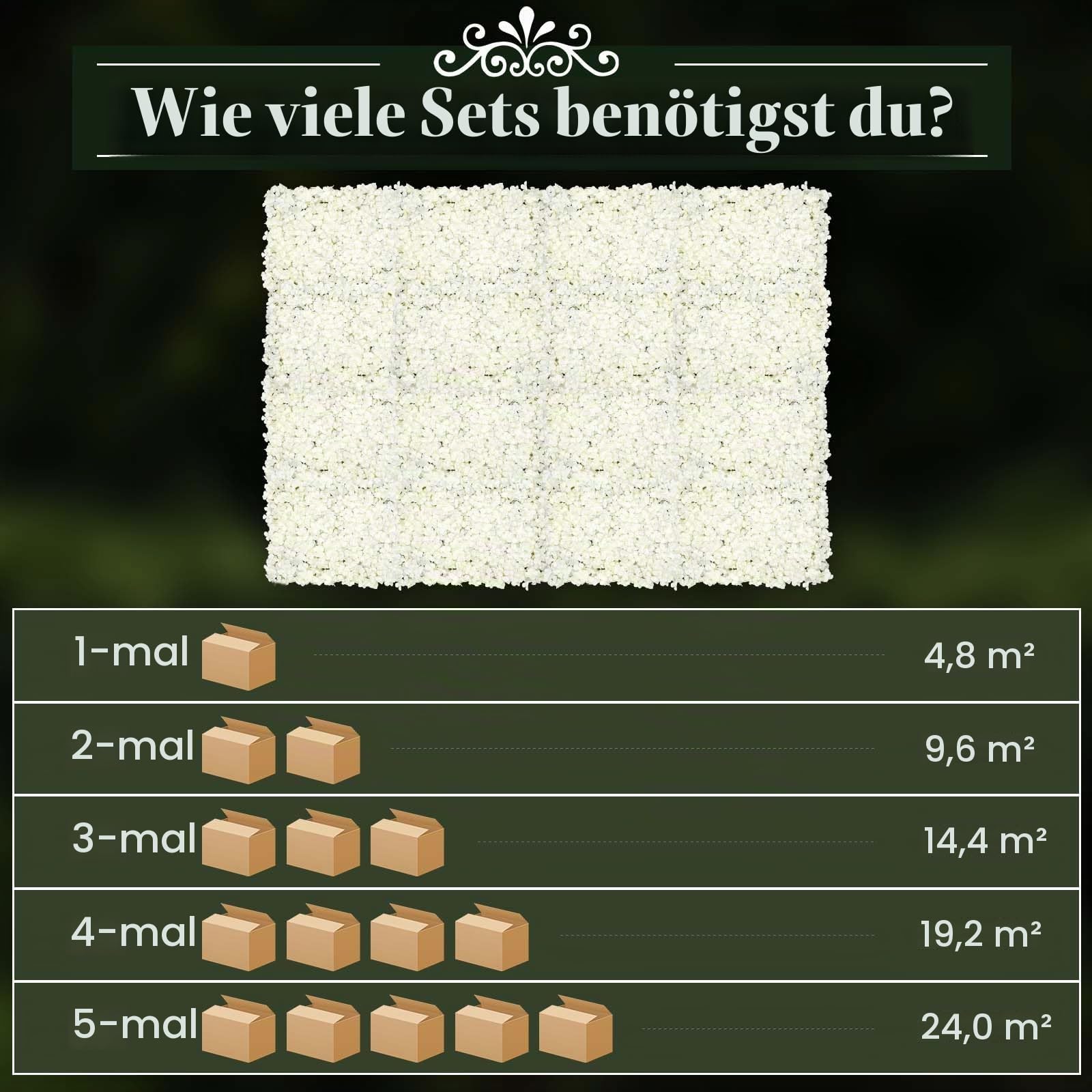 20Pcs Kunstblumen Seiden Wandpaneele Party Dekor Hochzeit Hintergrund KüNstliche Blumen Wand Seidenblume Deco DIY Fest Geburtstag Fotografie FüR Garten Romantische Paneele Rechteckig Weiß 60*40Cm