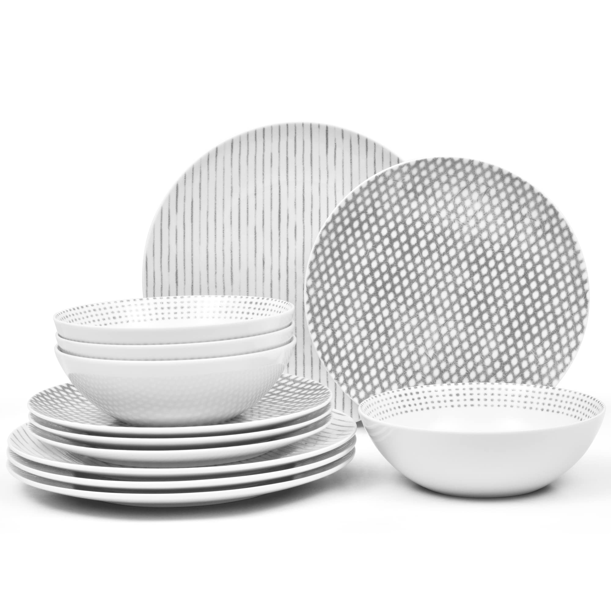 Noritake 9353-12A hamak, 12-częściowy zestaw, Coupe, serwis dla 10 cm, szary/biały, porcelana