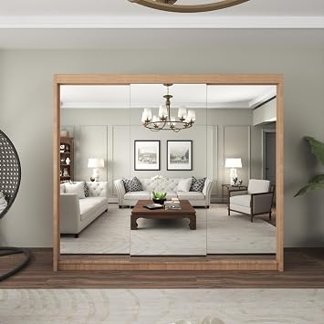2&3 Sliding Door Wardrobe - Elegant Wardrobe with Double Full-Length Mirror, Hanging Rail & Shelves | Sleek Matt Finish Bedroom Wardrobes with Strong Mdf Construction (Oak, 250cm)