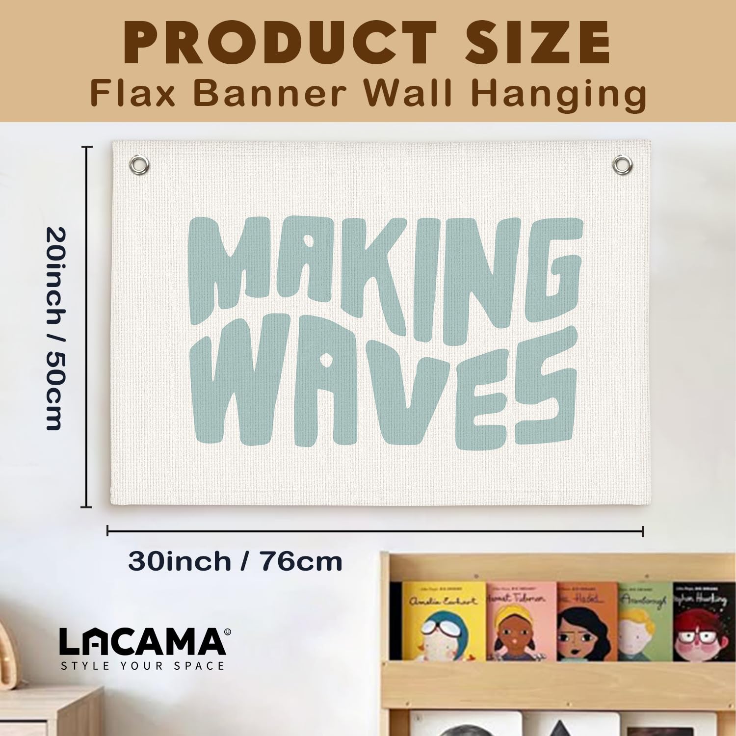 Lacama Wellen-Banner Kinderzimmerdeko – Leinen-Wandbehang 76,2x50,8 Cm, Strand-Design Mit Metallösen
