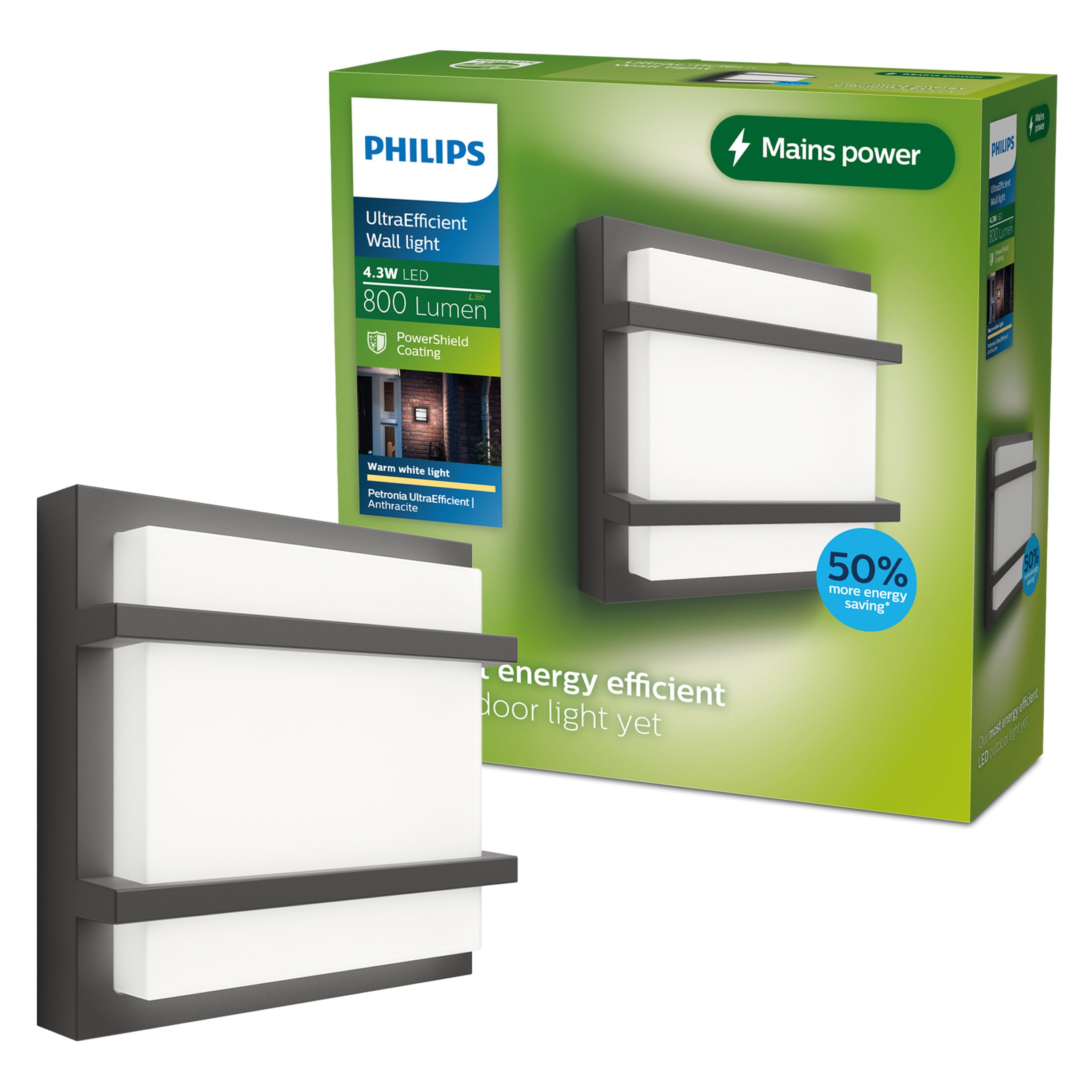 Philips Antracite Lighting Petronia Ultraefficient Outdoo Wall Light, 3.8W, 2700K, Ip44 Weatherproof
