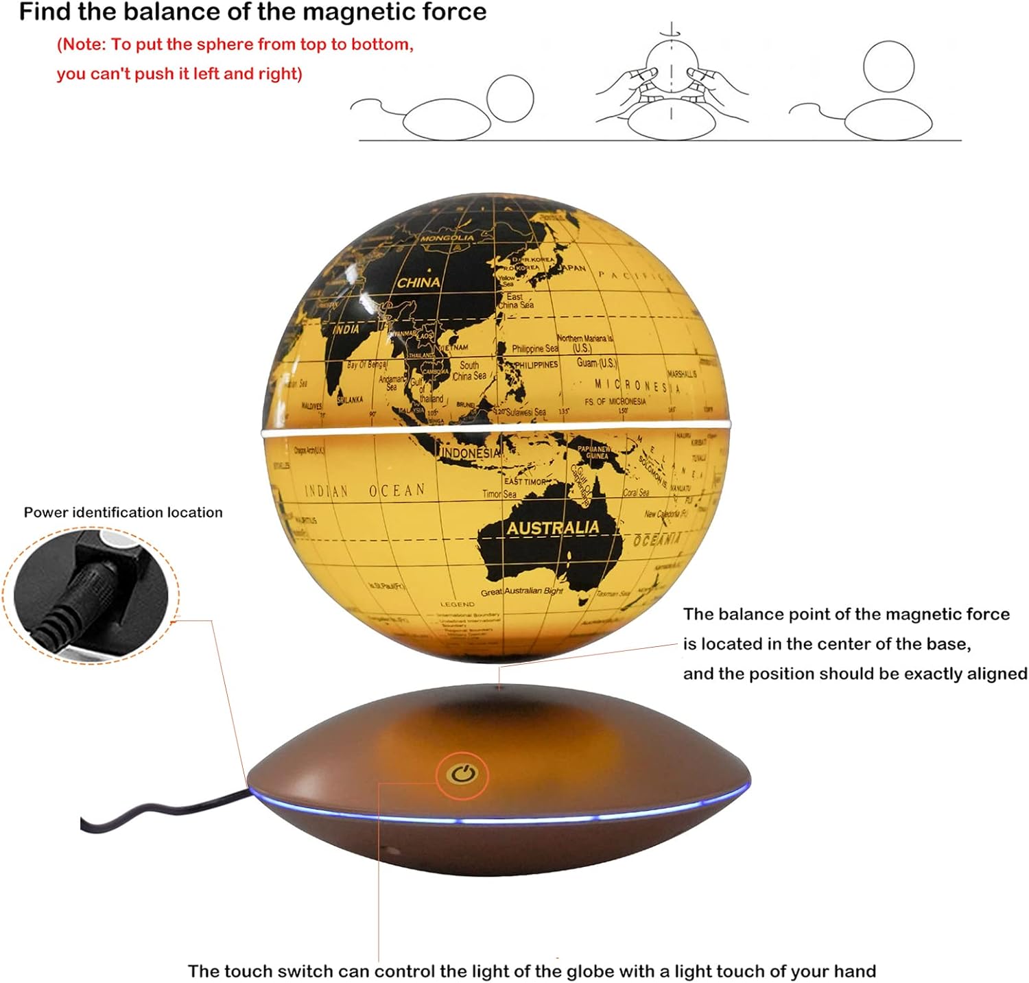 Magnetic Levitation Floating Globe Rotating Earth Globe World Map Geographic Globes w/LED for Night Light Home Office Desk Decor for Men Father Boys