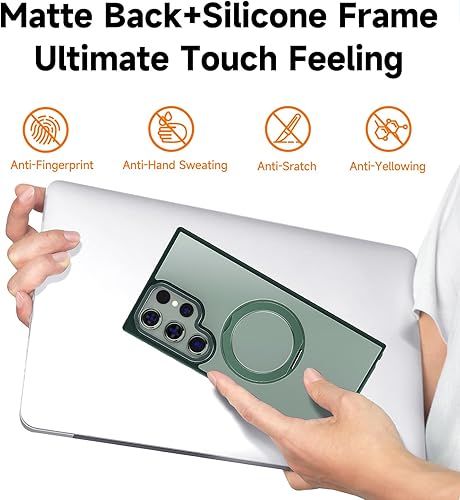 Miniatura 3 de MAGIC JOHN Funda magnética para Samsung Galaxy S22 Ultra compatible con Magsafe con soporte de metal magnético giratorio a prueba de golpes de grado