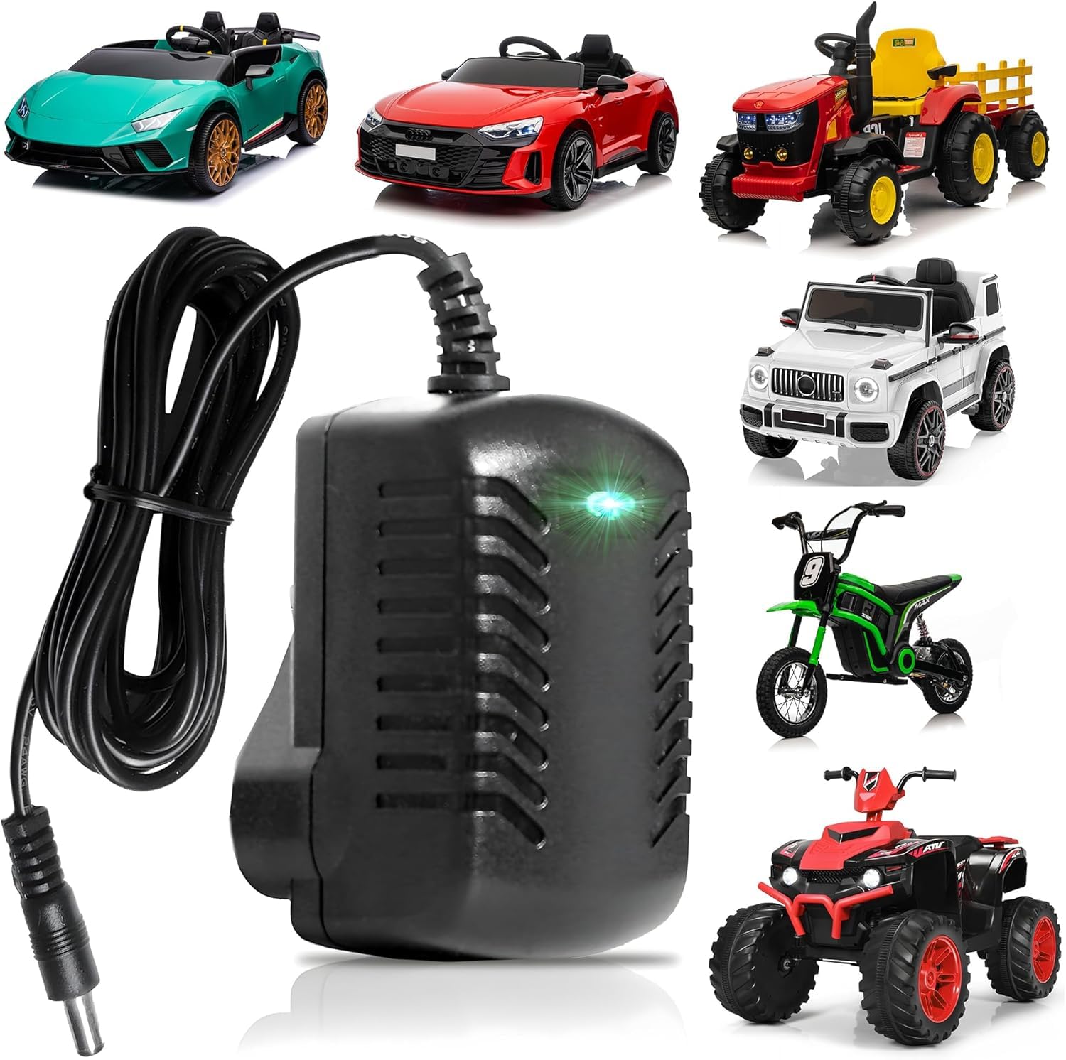 M.A™12V Charger for Kids Electric Ride On Car, Motorcycle, SUV, ATV - 1A Battery Power Adapter for Baby Carriage Toys