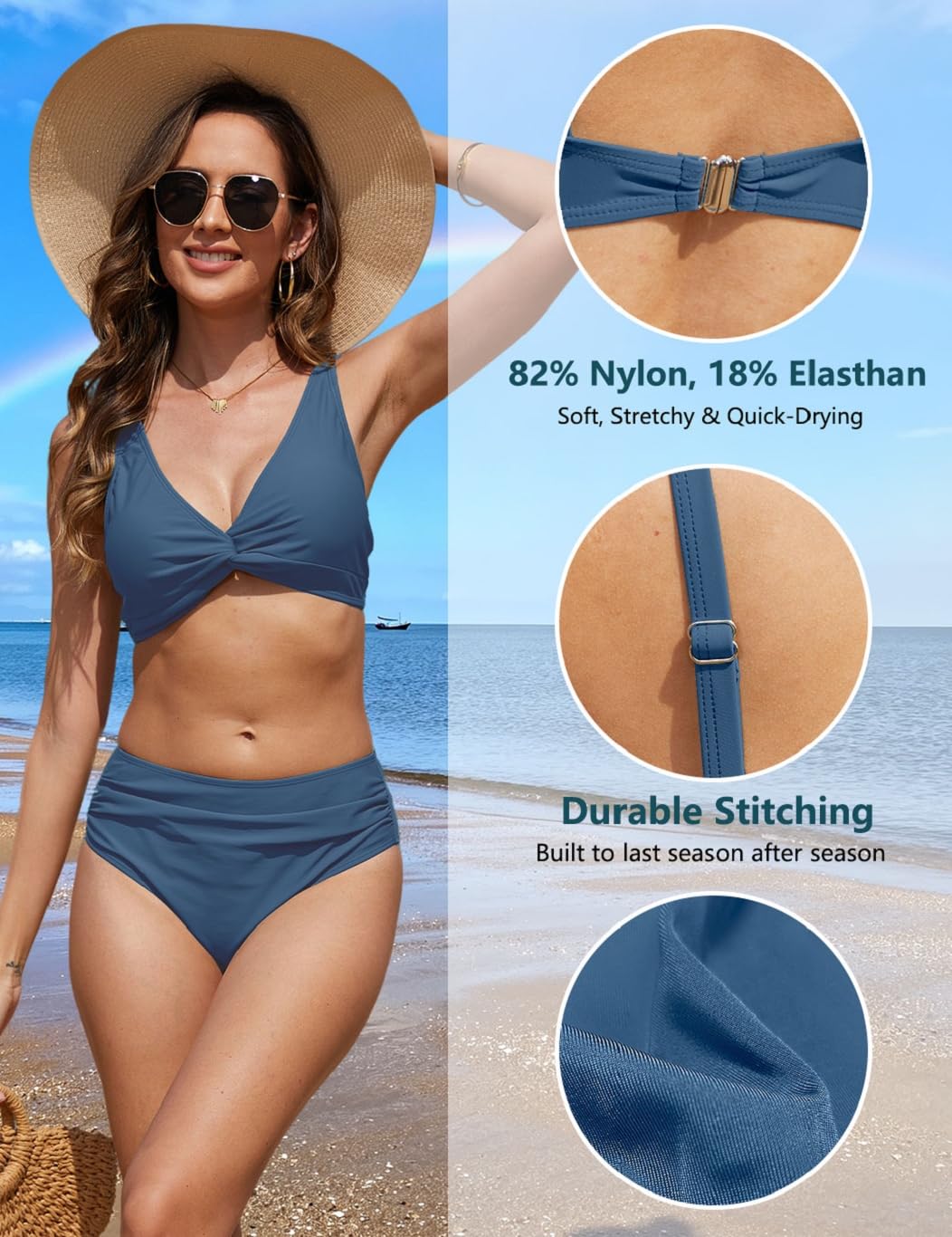Yutdeng Bikini Mujer Braga Alta Bañador Dos Piezas Reductor Barriga Bikini Push Up con Relleno Crossover Cuello V Conjunto Bikini Alto Vientre Plano Traje de Baño Mujer 2 Piezas Ropa de Baño