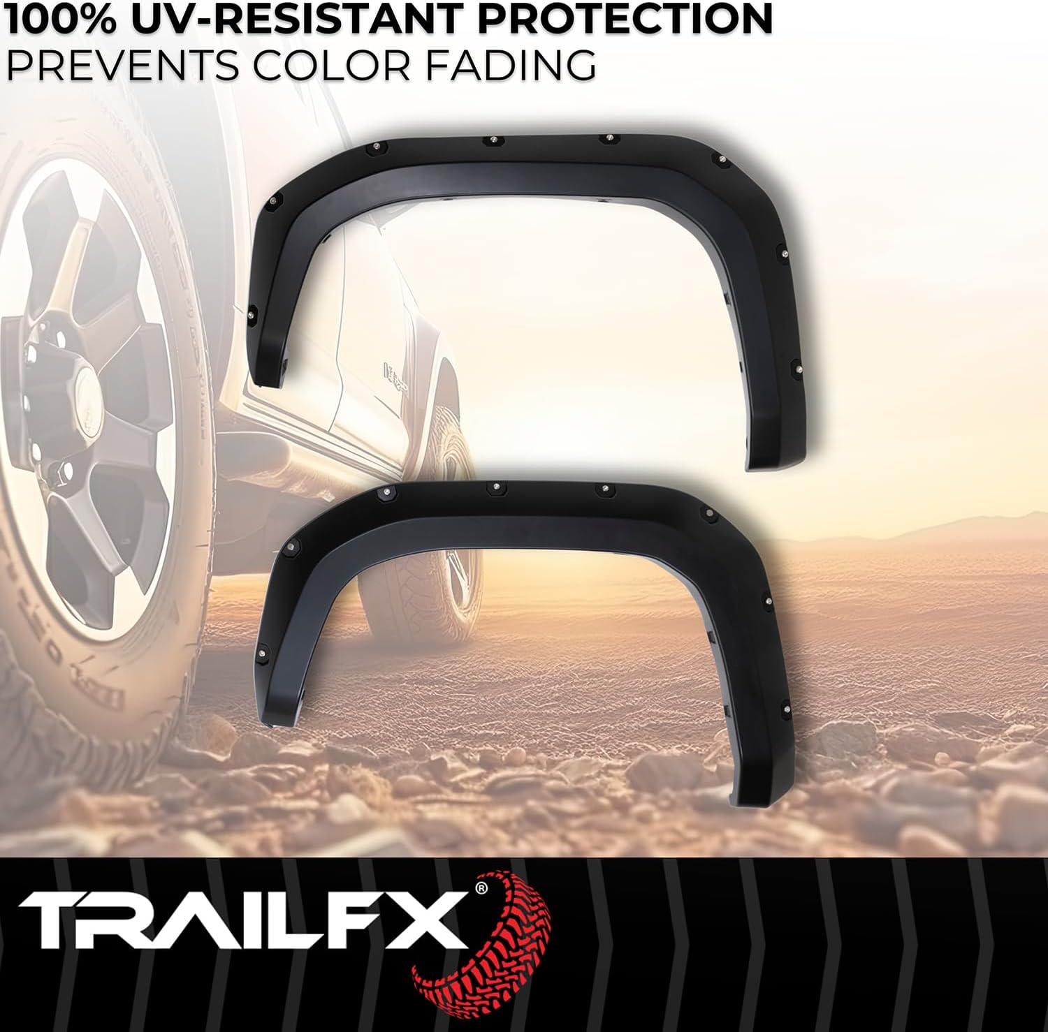 TrailFX Fender Flare TFT3005S, Pocket Style, 2.8 Inch Front/ 5.9 Inch Rear Tire Coverage, Black Smooth Paintable Finish, Set of 4, Fits 2024-2026 Toyota Tacoma